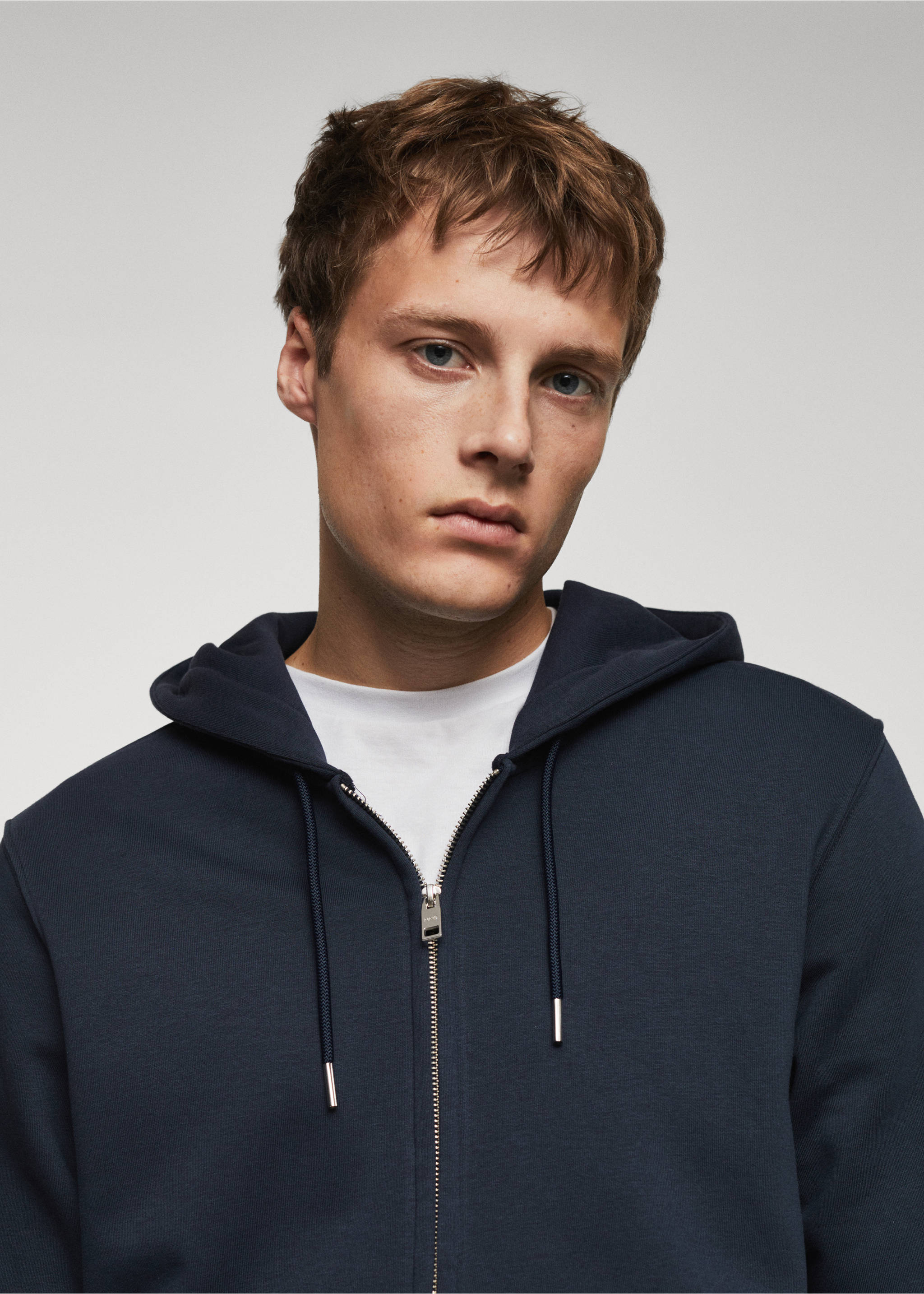 Cotton zip-up hoodie - Details of the article 1, Navy. Ref: 67050441-00.