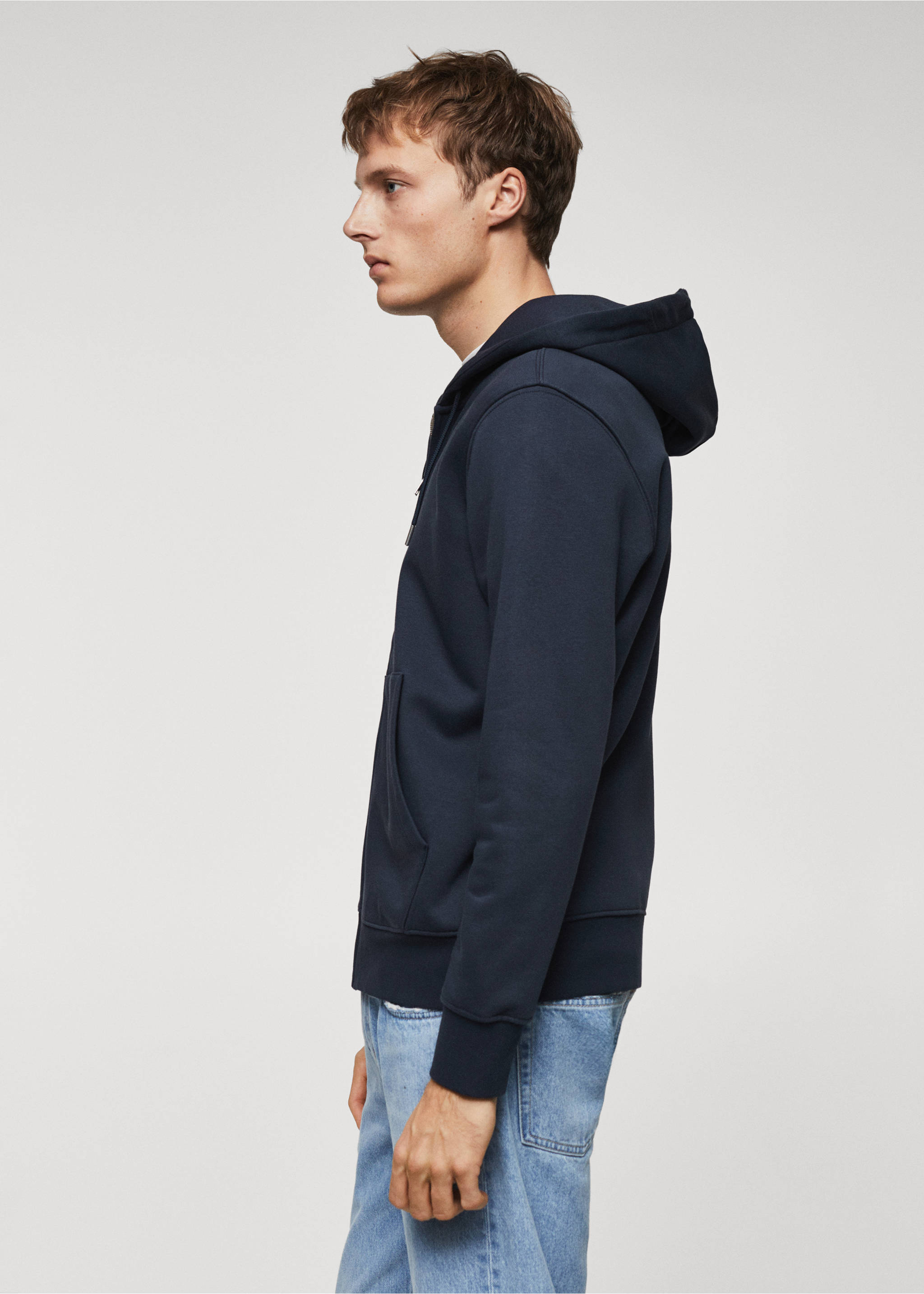 Cotton zip-up hoodie - Details of the article 2, Navy. Ref: 67050441-00.