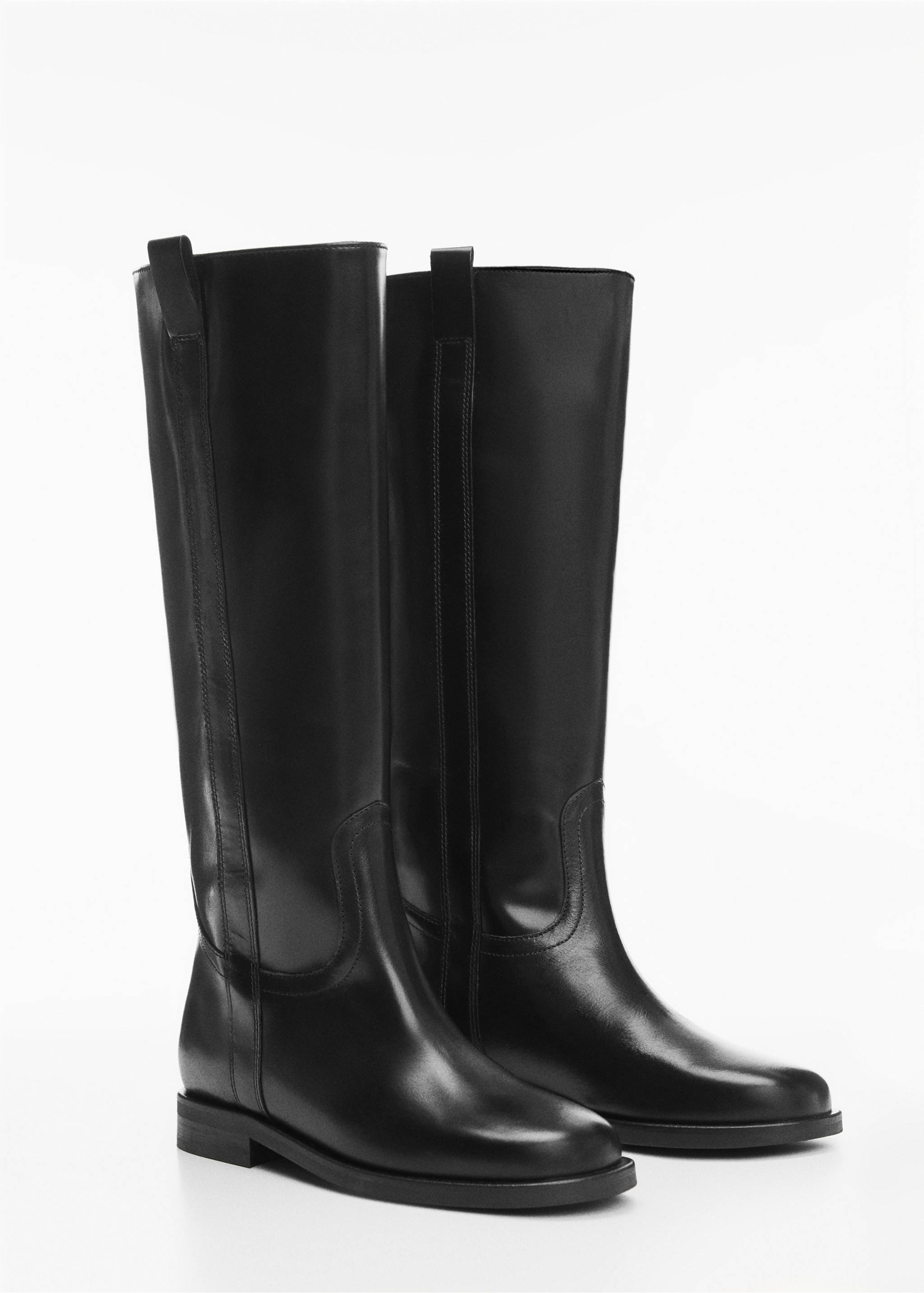 Bota alta piel - Plano medio, Negro. Ref: 67050444-00.