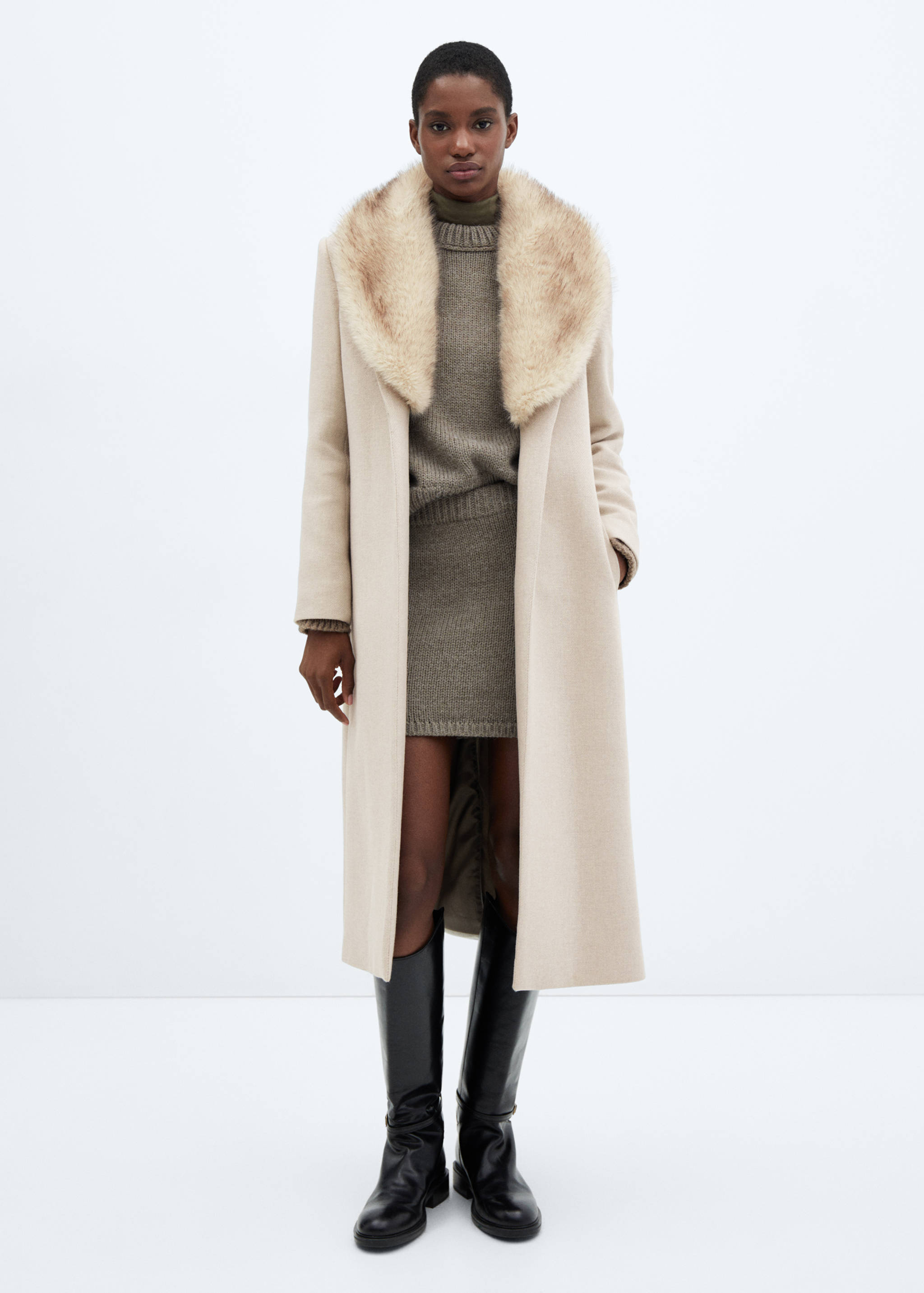Manteco wool coat with detachable faux fur collar - General plane