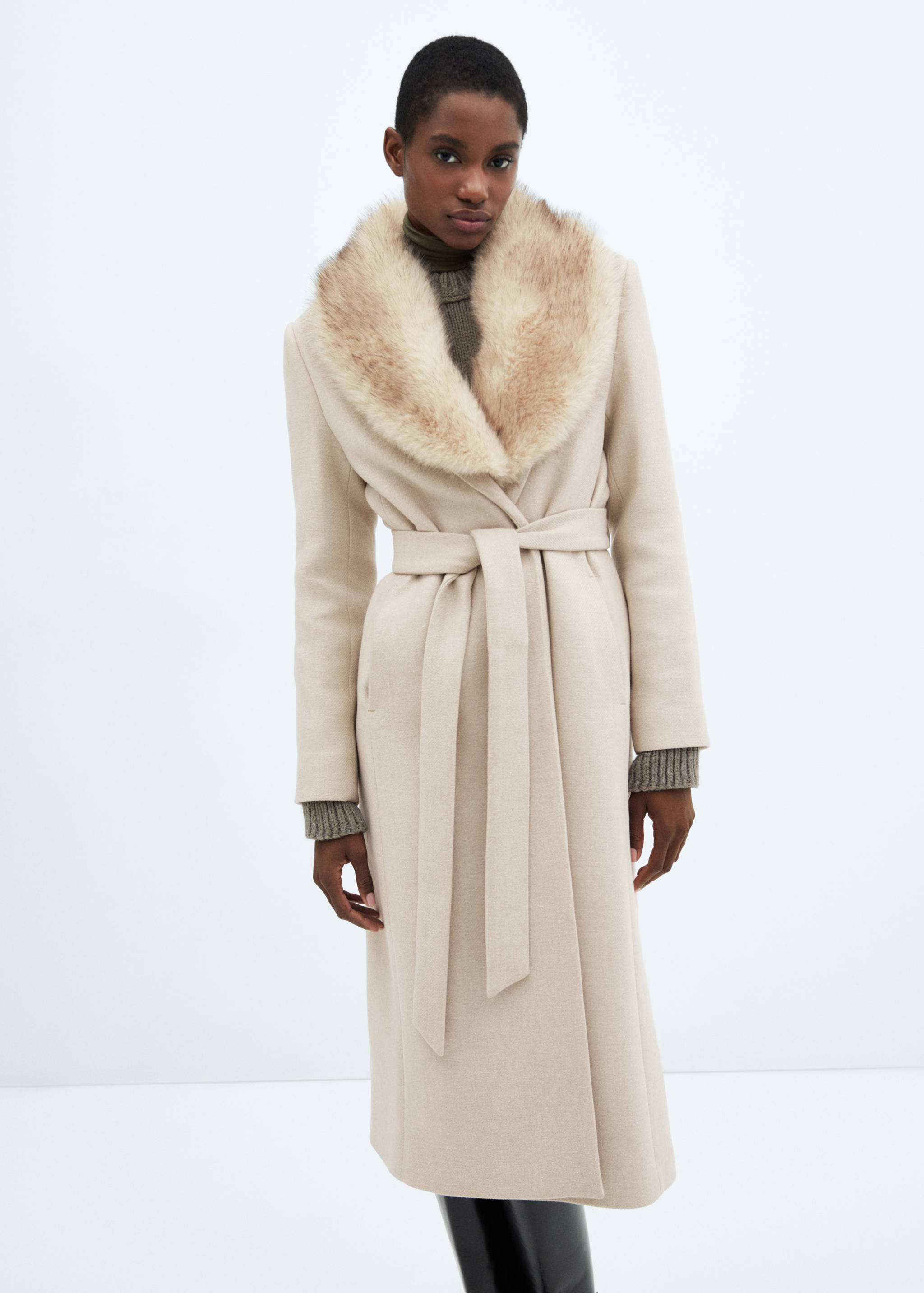 Manteco wool coat with detachable faux fur collar - Medium plane