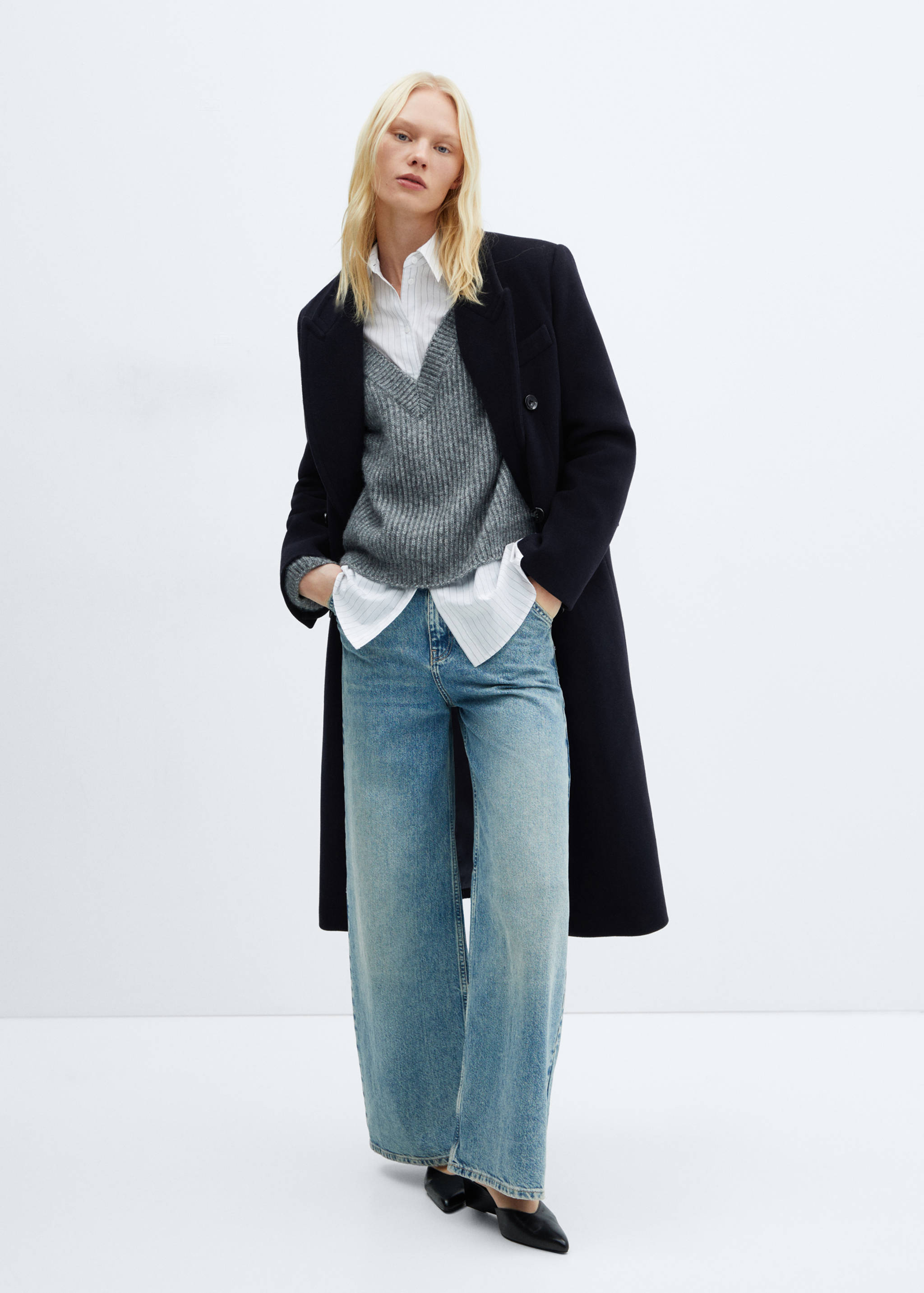 Manteco wool double-breasted coat - General plane