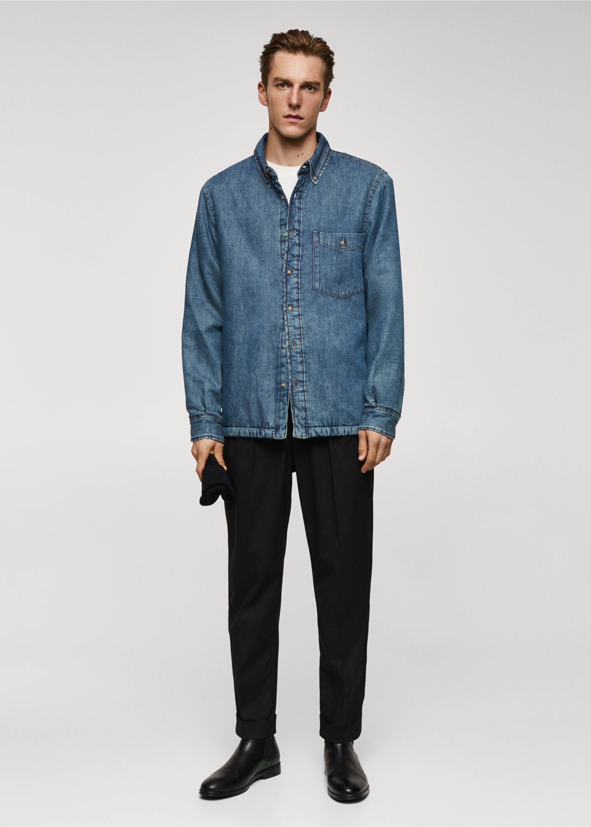 Quilted denim overshirt - General plane, Medium Vintage Blue. Ref: 67050621-00.