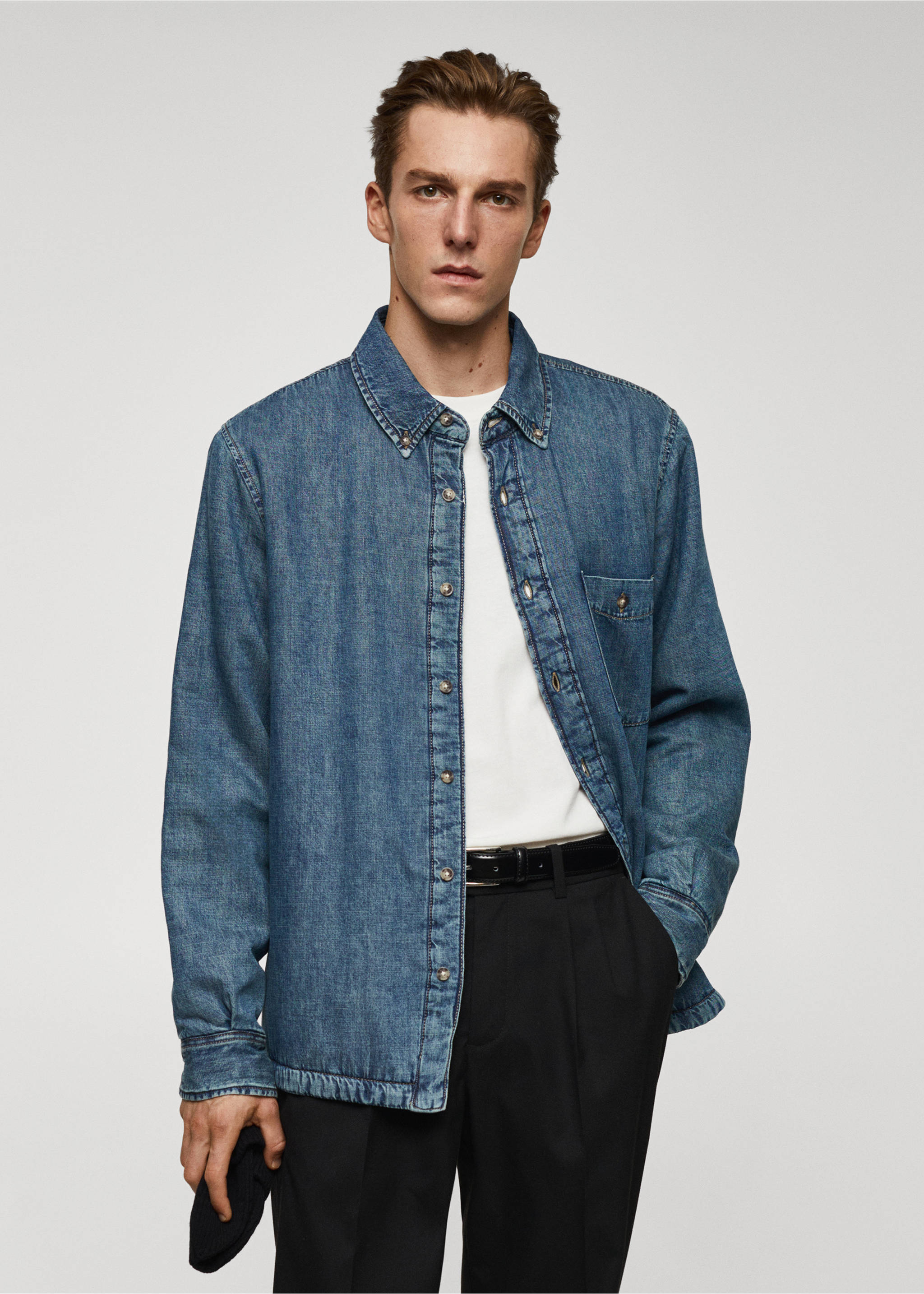 Quilted denim overshirt - Medium plane, Medium Vintage Blue. Ref: 67050621-00.