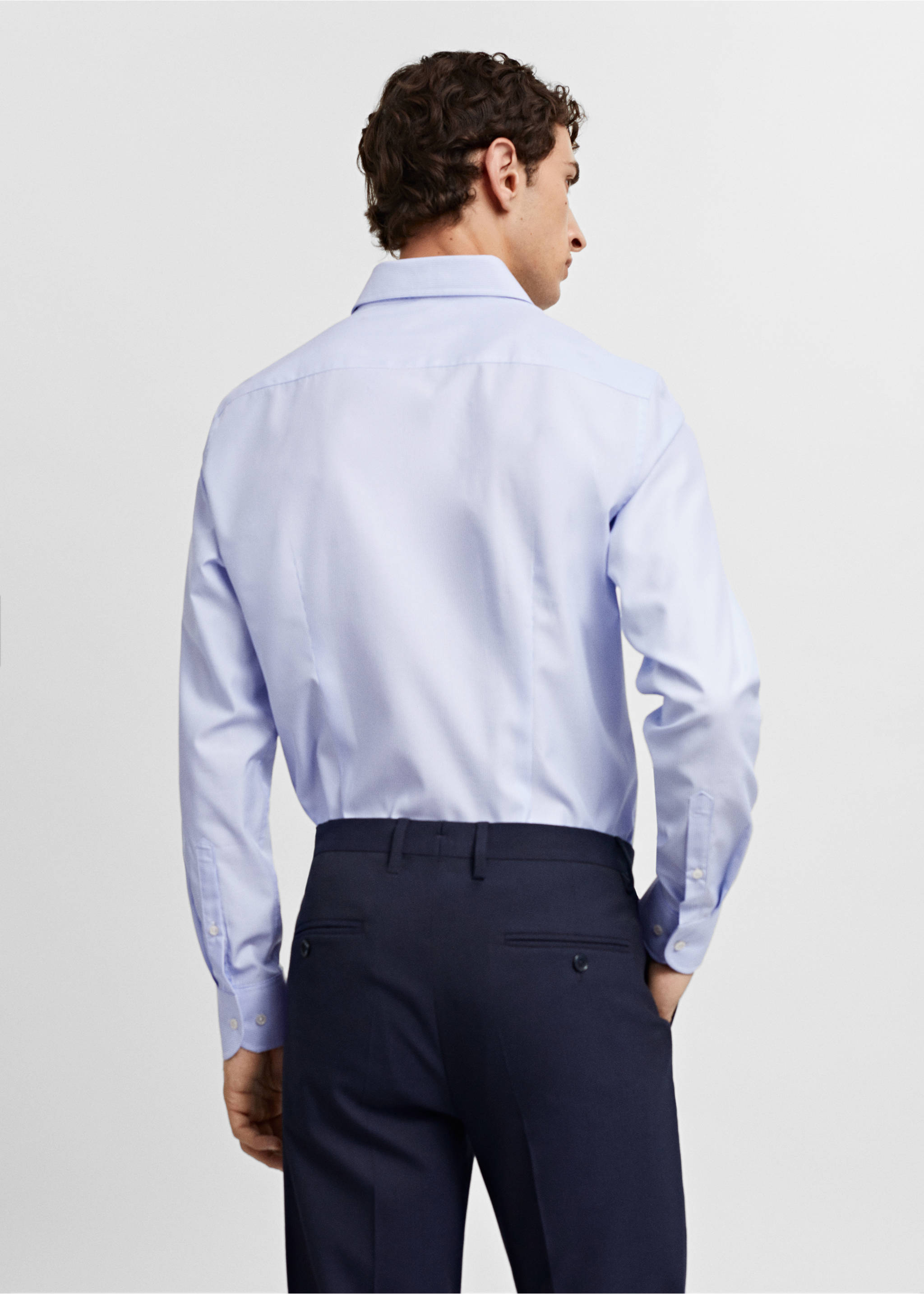 Slim-fit twill pinstripe suit shirt - Reverse of the article, Sky Blue. Ref: 67050625-00.