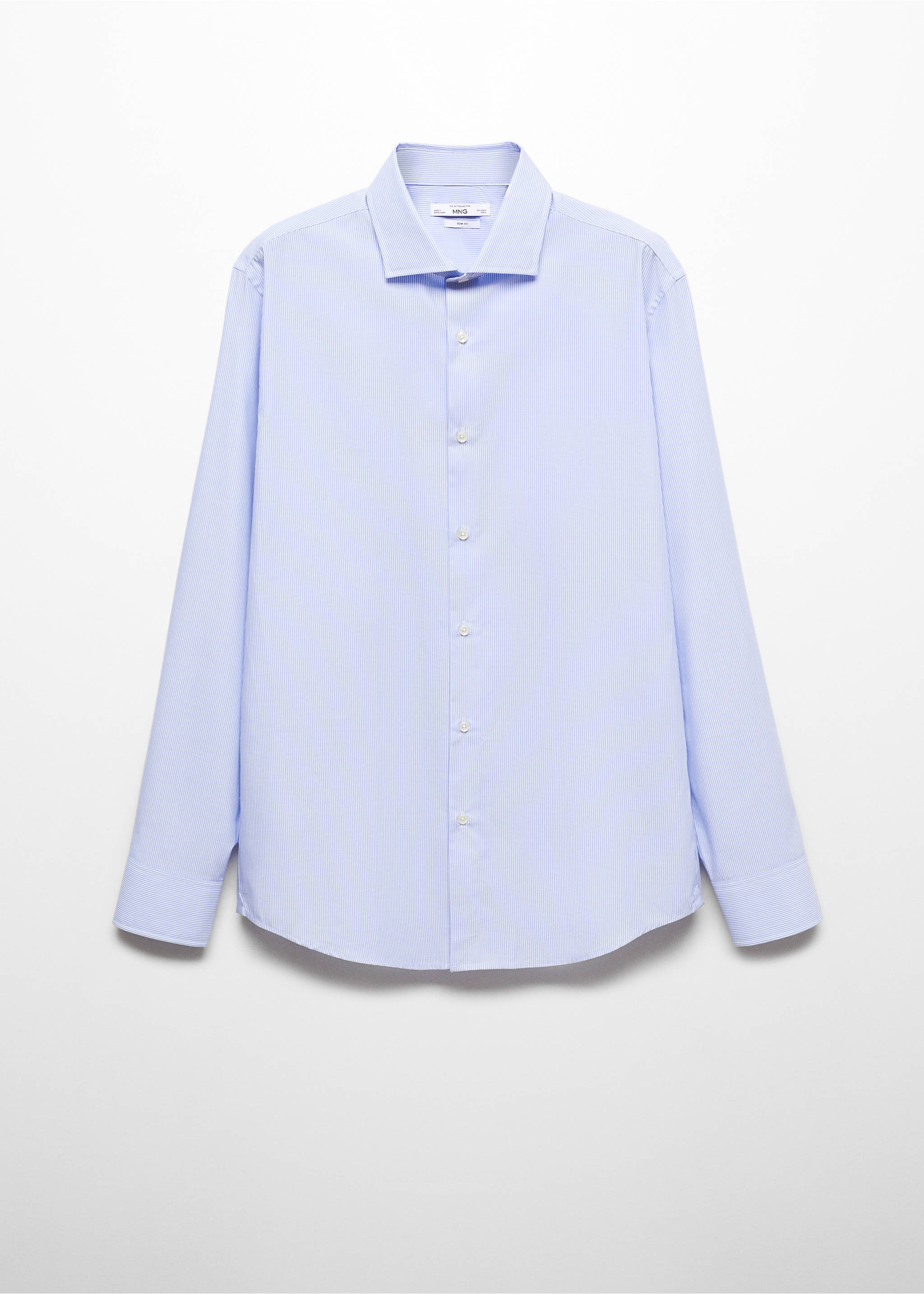 Slim-fit twill pinstripe suit shirt - Article without model, Sky Blue. Ref: 67050625-00.