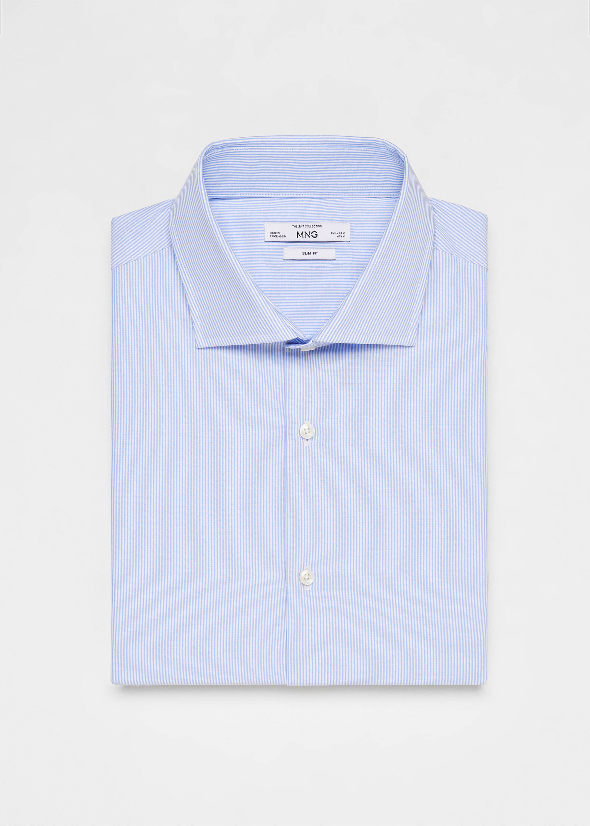 Slim-fit twill pinstripe suit shirt - Details of the article 8, Sky Blue. Ref: 67050625-00.