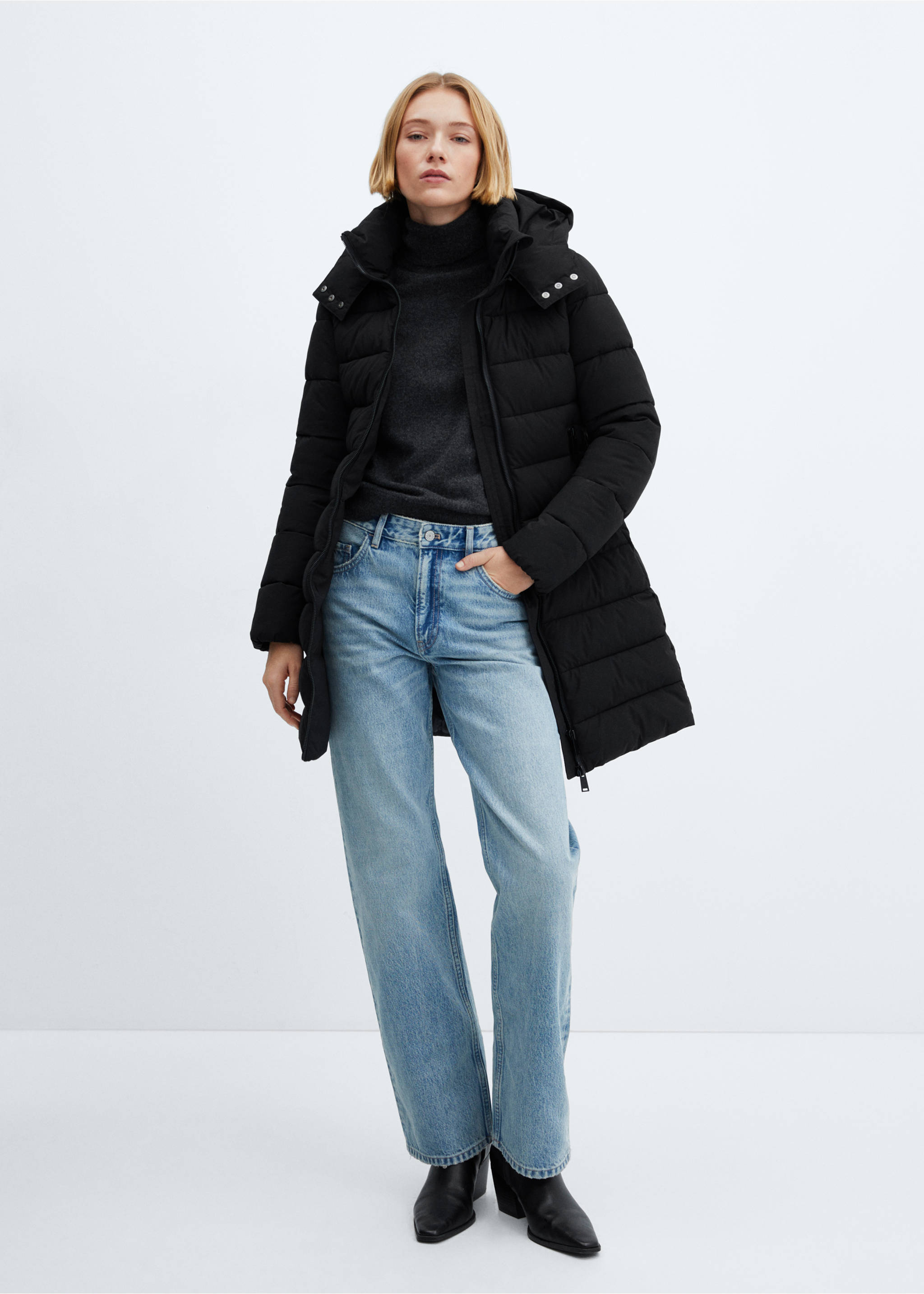 Hood puffer coat - General plane, Black. Ref: 67050641-00.