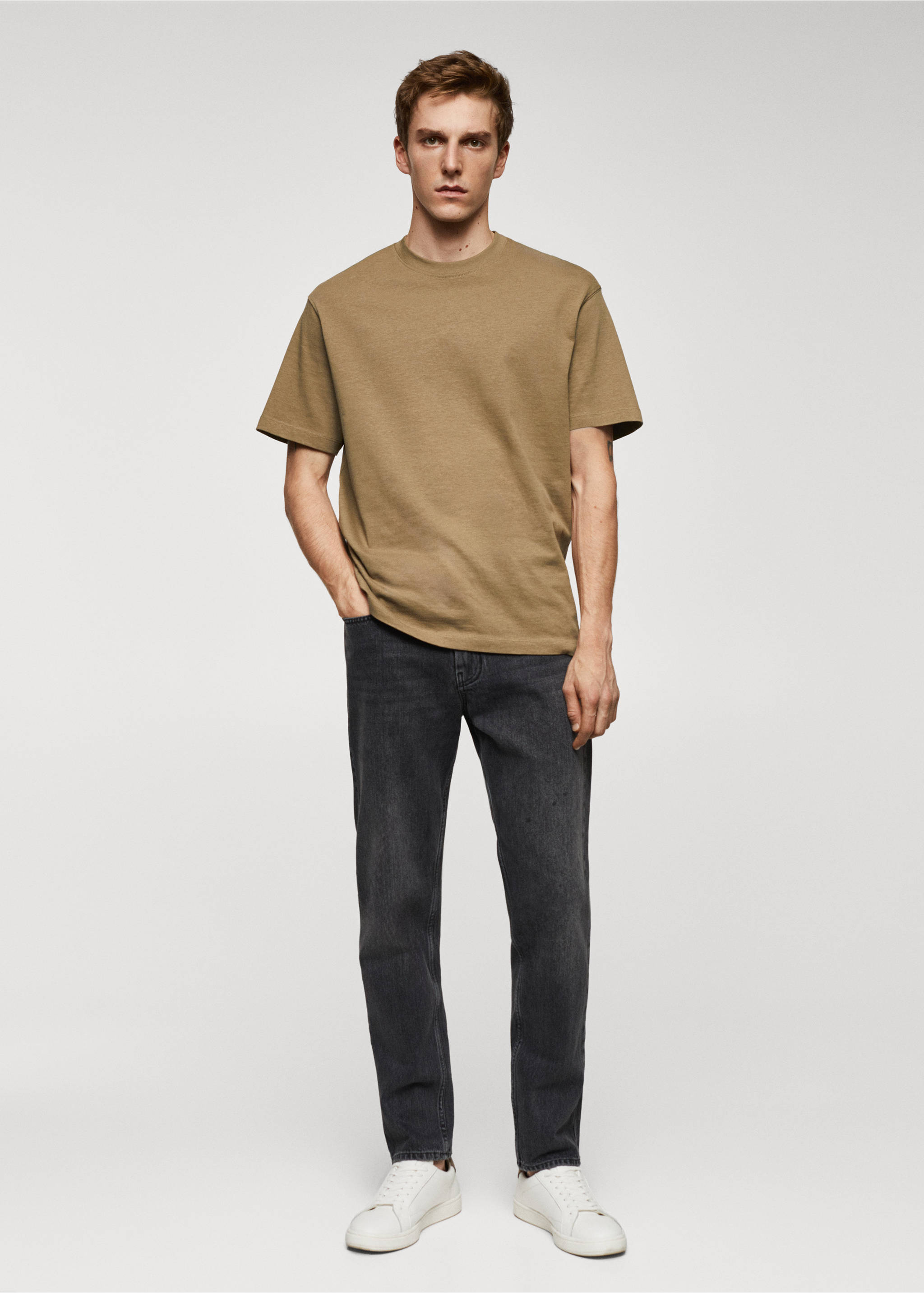 Basic 100% cotton relaxed-fit t-shirt - General plane, Medium Brown. Ref: 67050644-00.