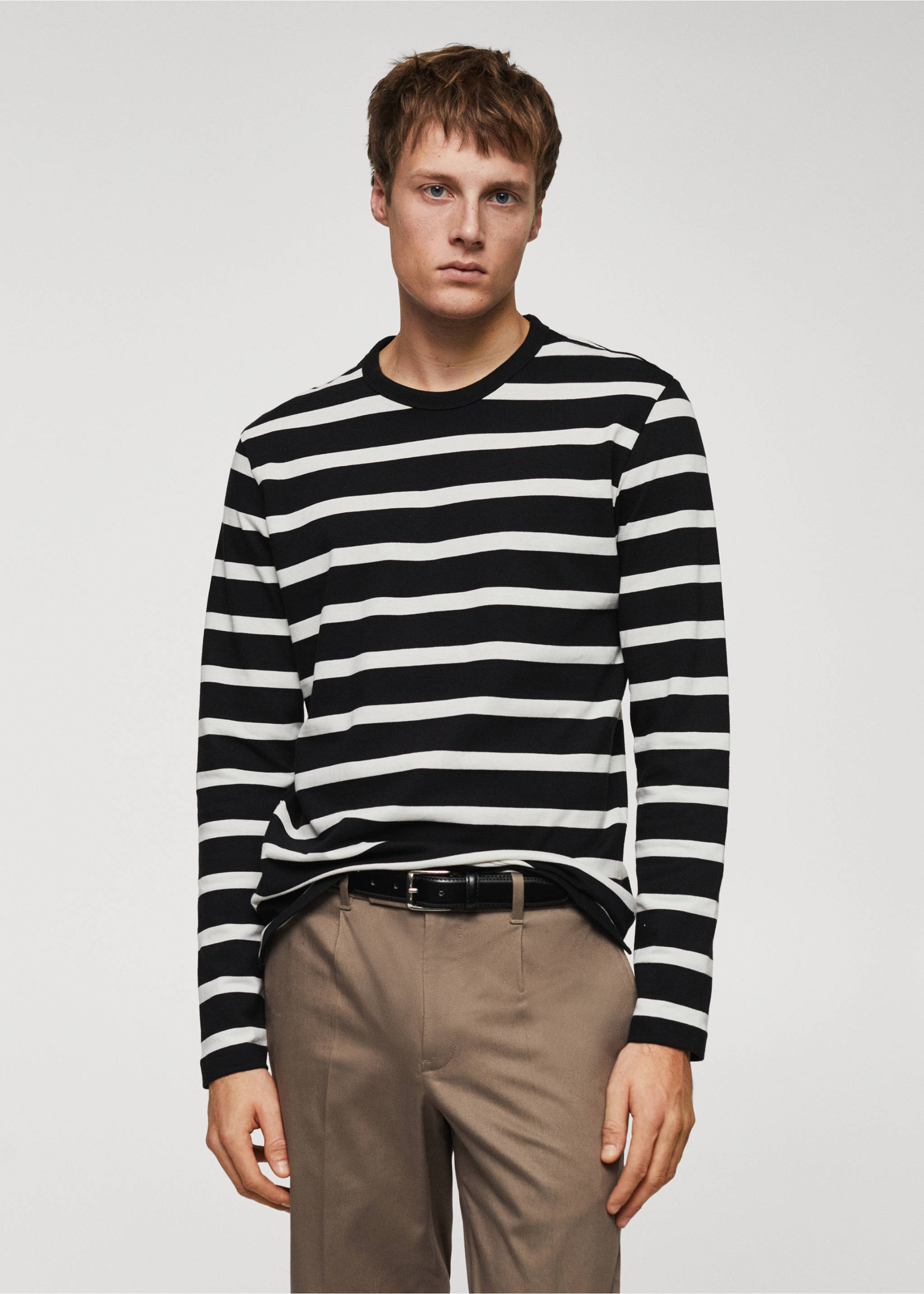Striped long sleeves t-shirt - Medium plane, Black. Ref: 67050648-00.