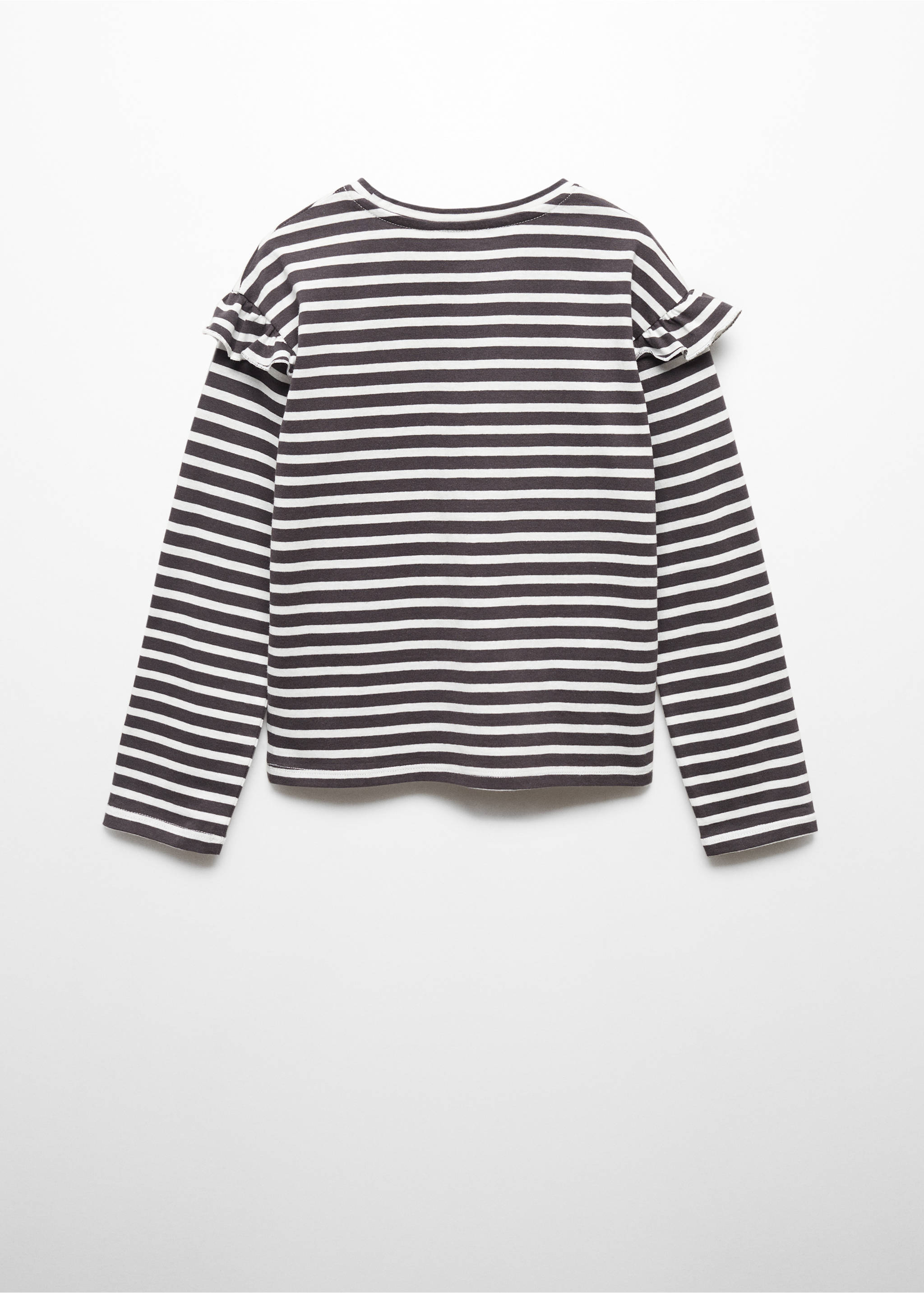 Striped ruffle sleeve t-shirt - Reverse of the article, Charcoal. Ref: 67050665-00.