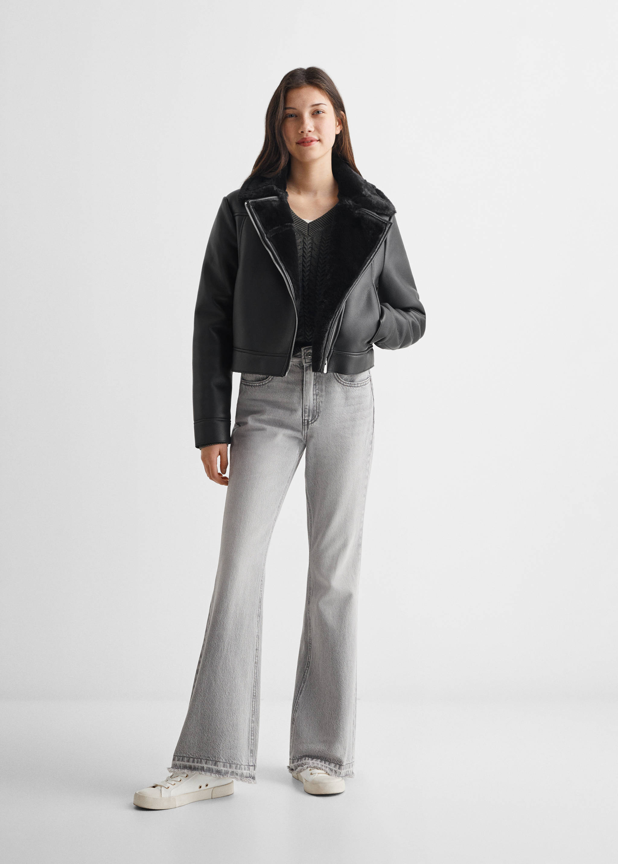 Biker jacket with shearling-effect lining - General plane