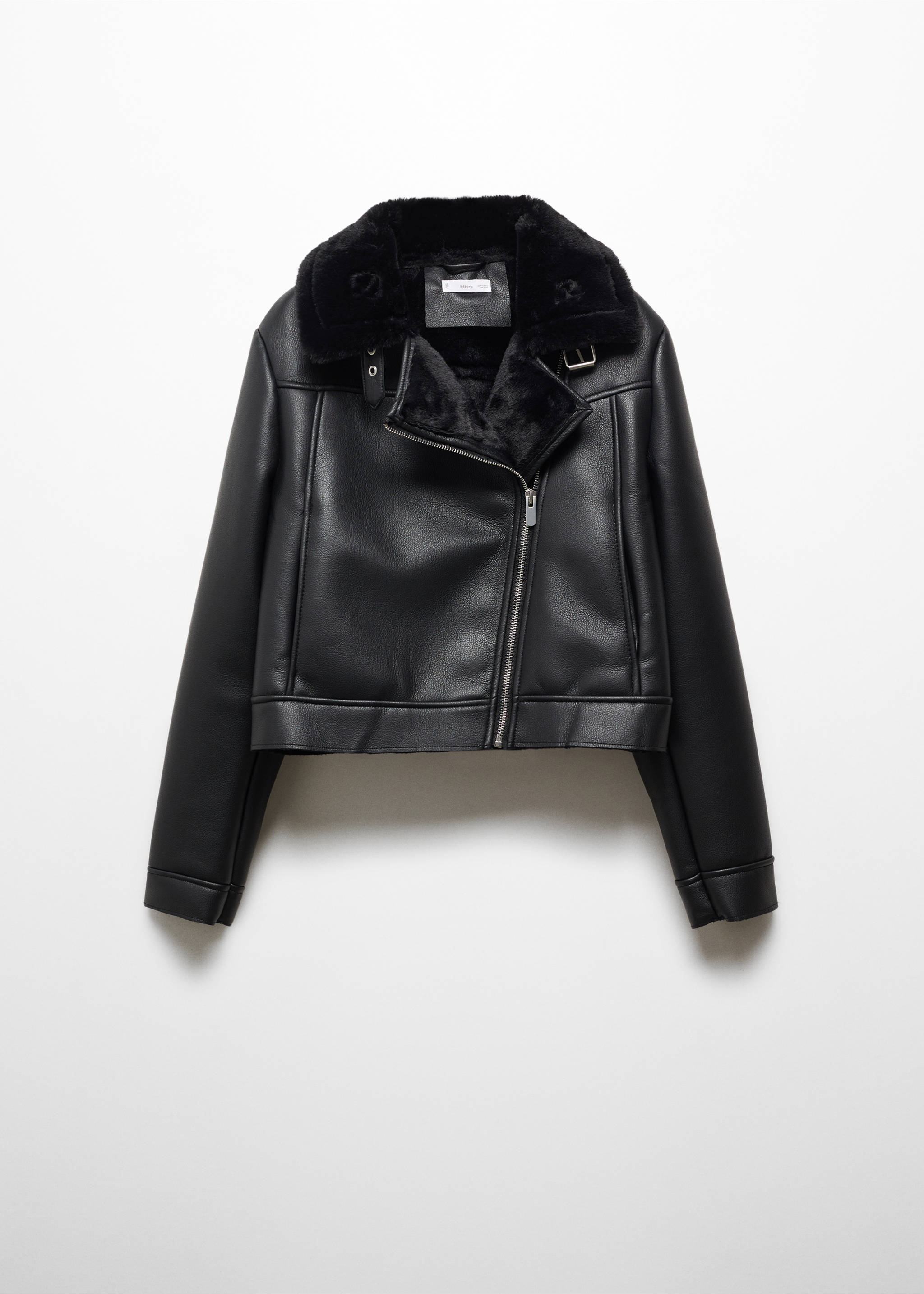 Biker jacket with shearling-effect lining - Article without model, Black. Ref: 67050679-00.