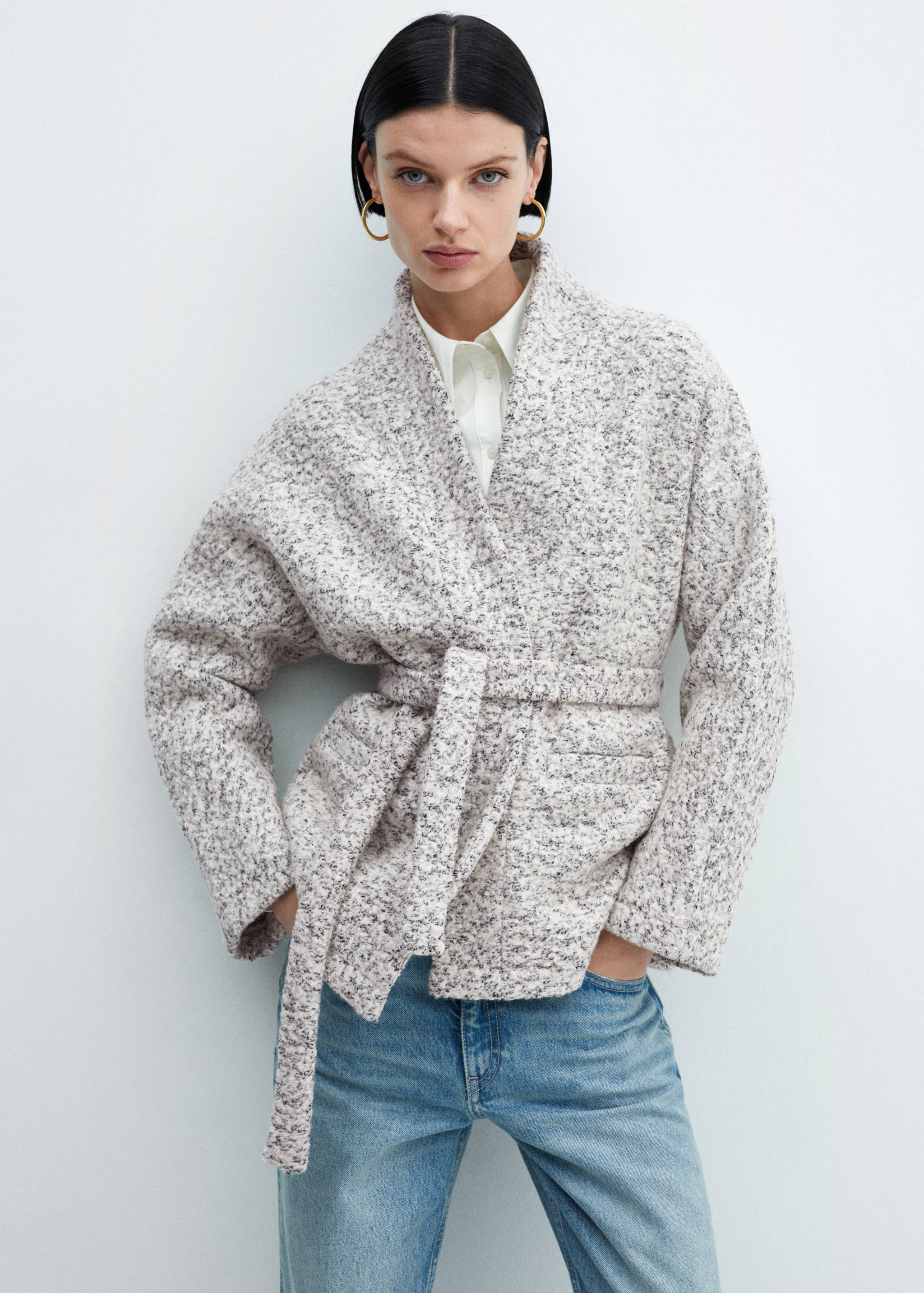 Wool-blend jacket with belt - Medium plane