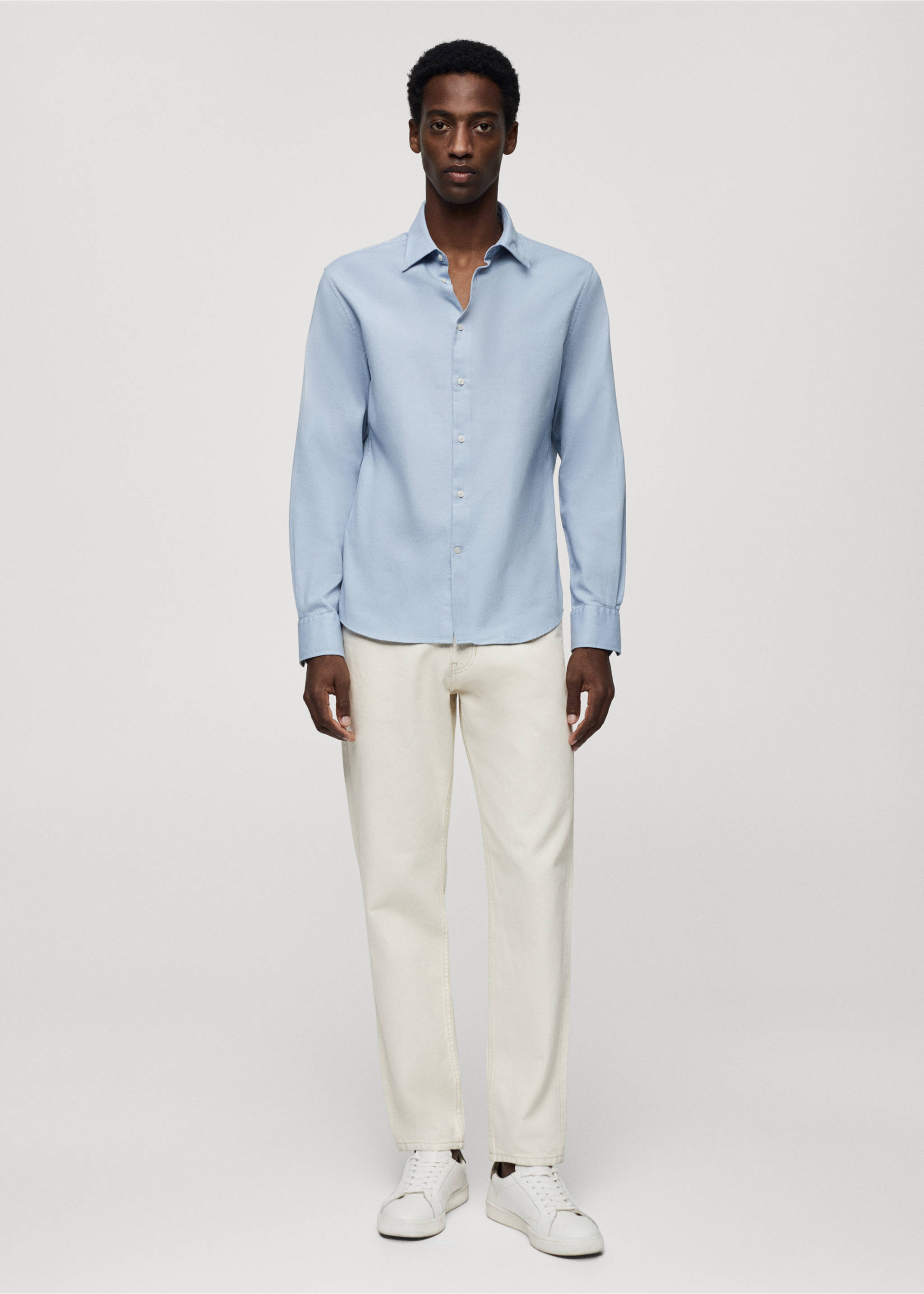 Chemise slim fit structurée coton - Plan général, Bleu ciel. Ref: 67050685-00.