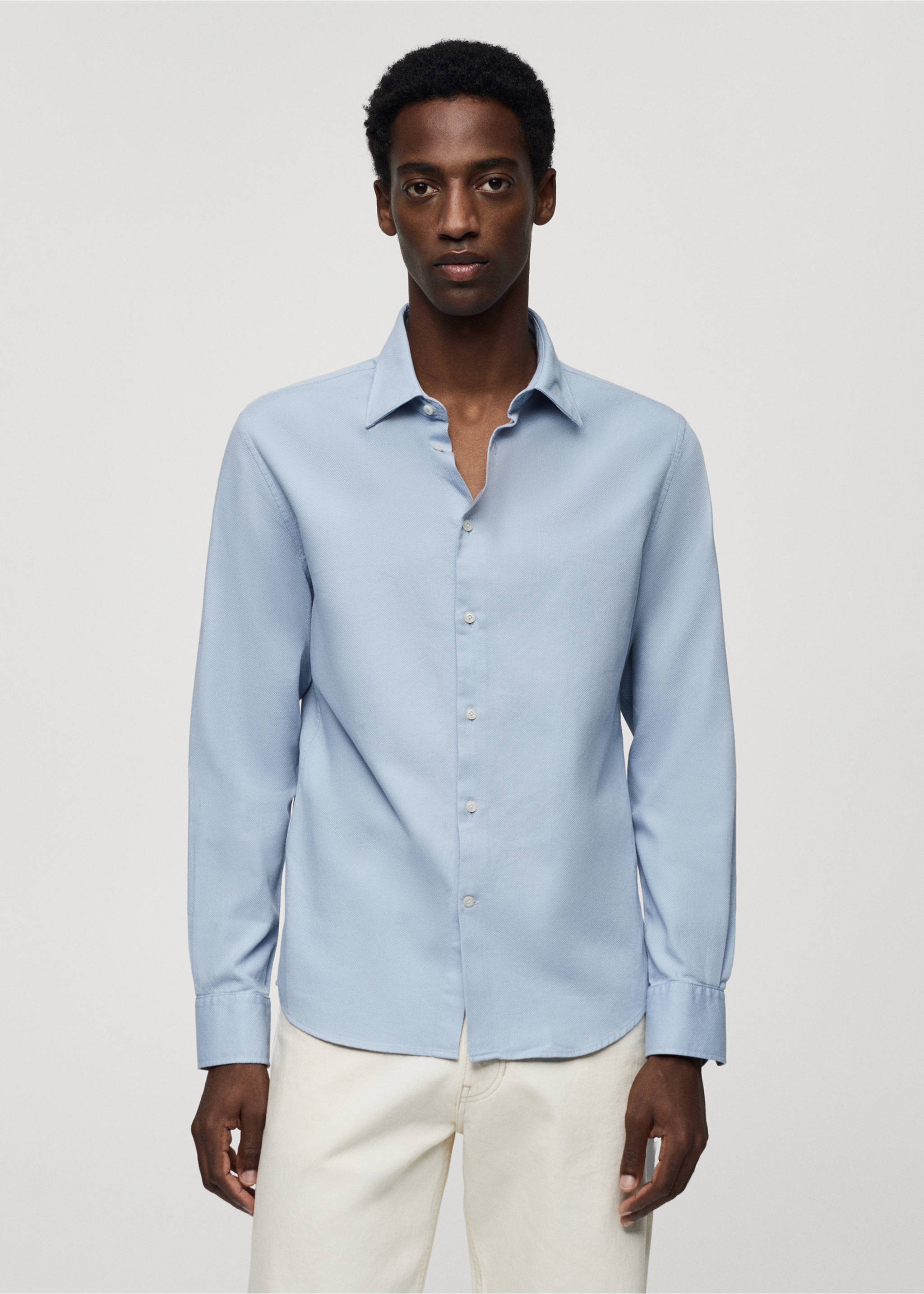 Chemise slim fit structurée coton - Plan moyen, Bleu ciel. Ref: 67050685-00.