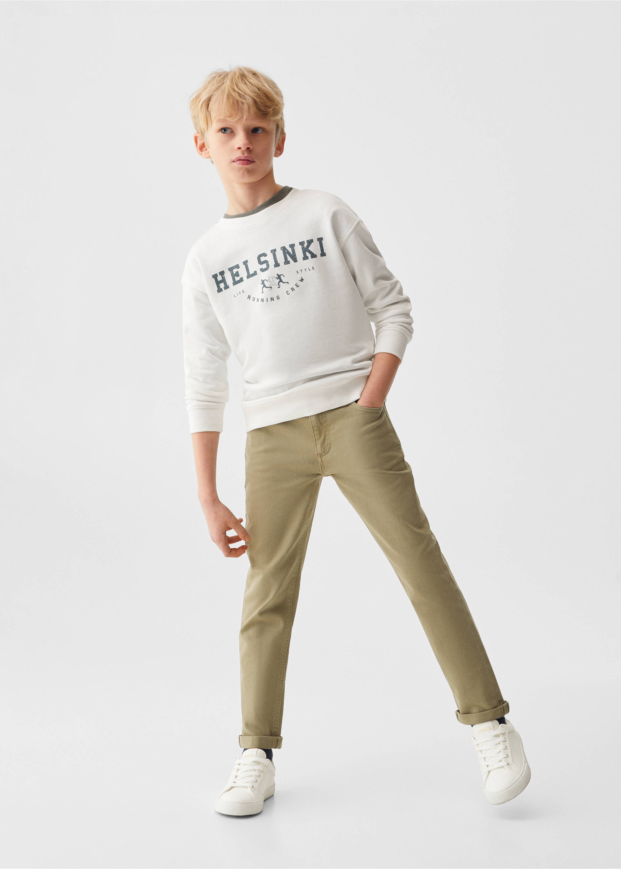 Pantalon droit coton - Plan général, Olive. Ref: 67052531-00.