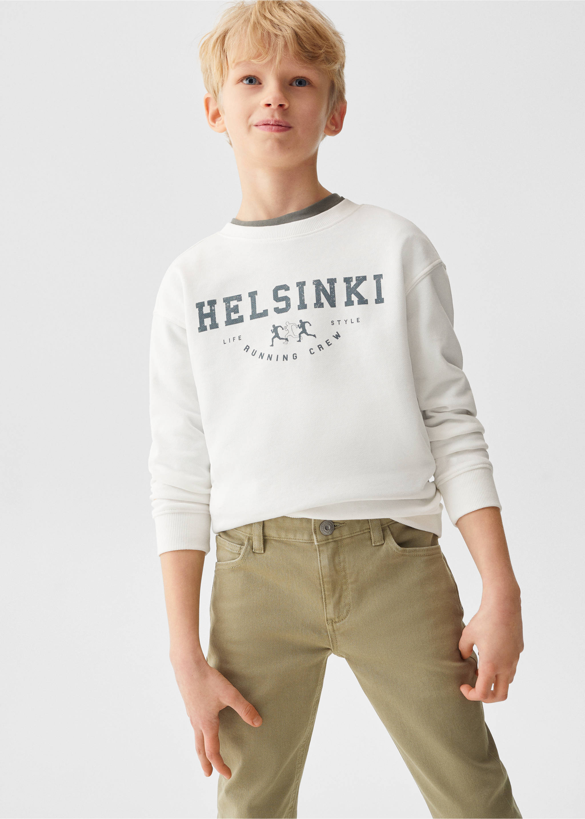 Pantalon droit coton - Plan moyen, Olive. Ref: 67052531-00.