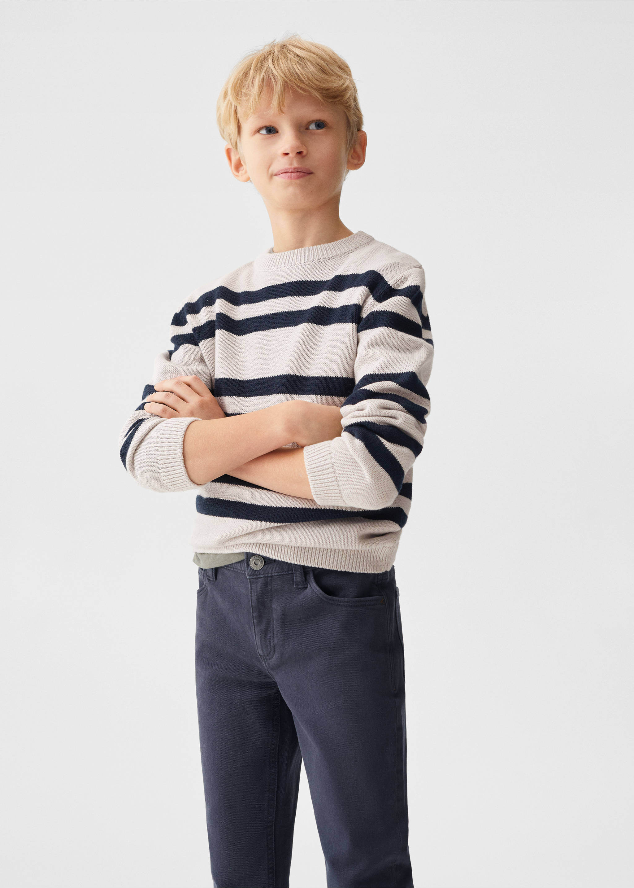 Pantalon droit coton - Plan moyen, Bleu marine foncé. Ref: 67052531-00.