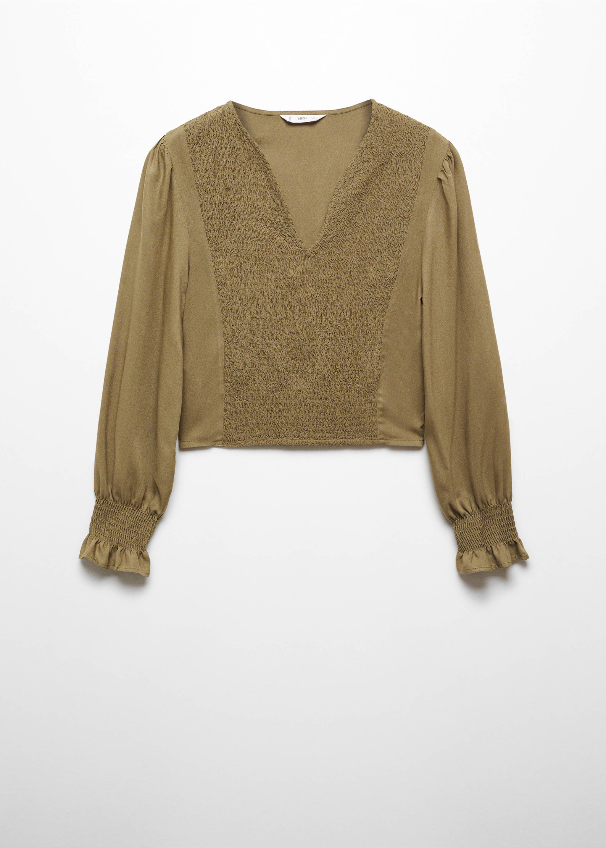 Løstsittende bluse med rysjer - Artikkel uten modell, Khaki. Ref: 67052911-00.
