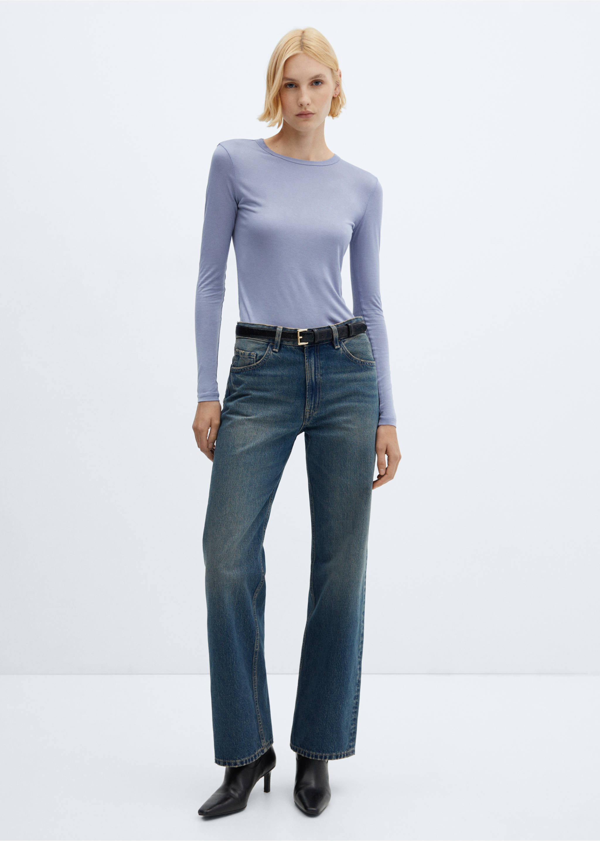 Round-neck long-sleeved t-shirt - General plane, Blue. Ref: 67052922-00.