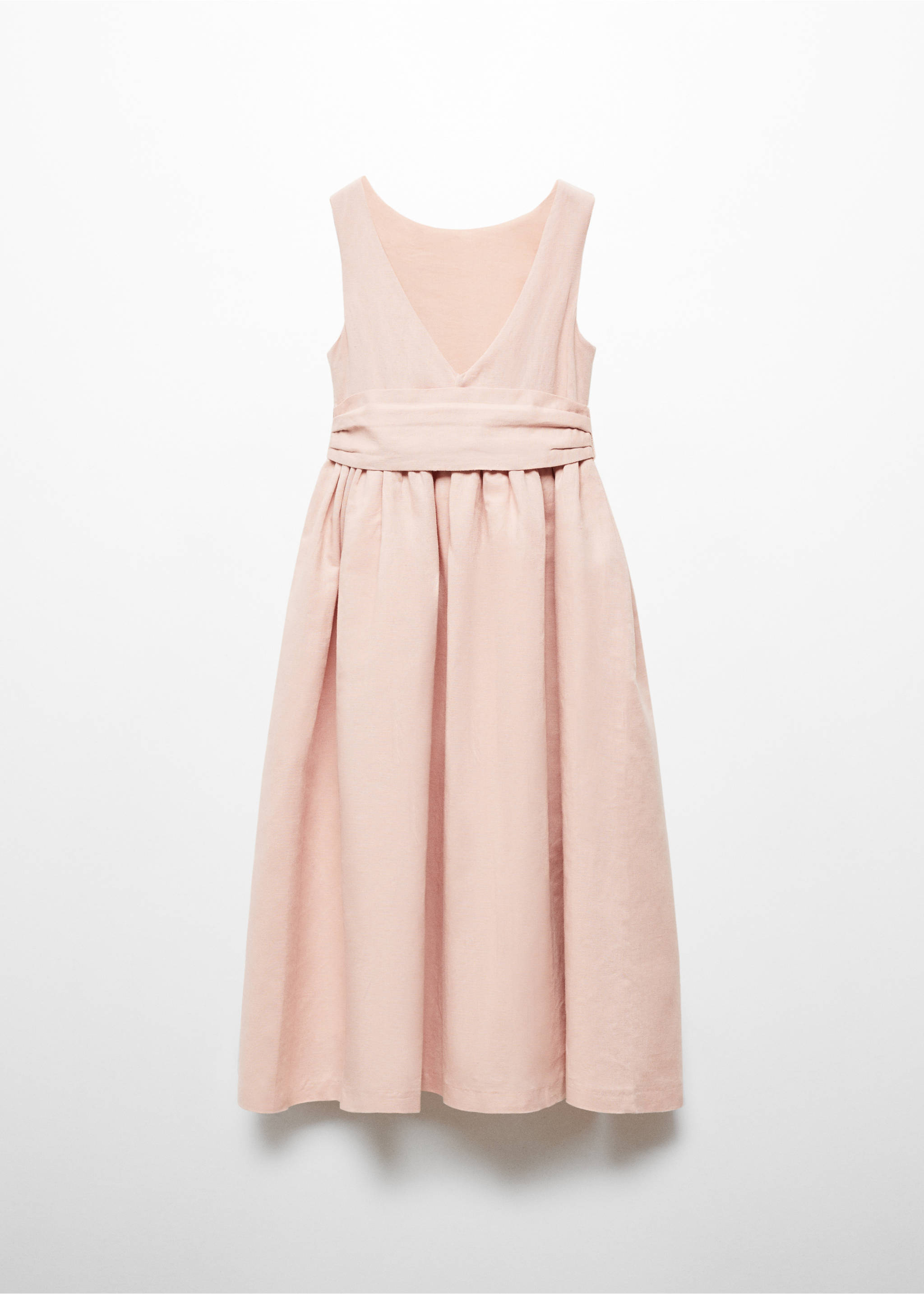 Bow linen-blend dress - Reverse of the article, Pink. Ref: 67053696-00.
