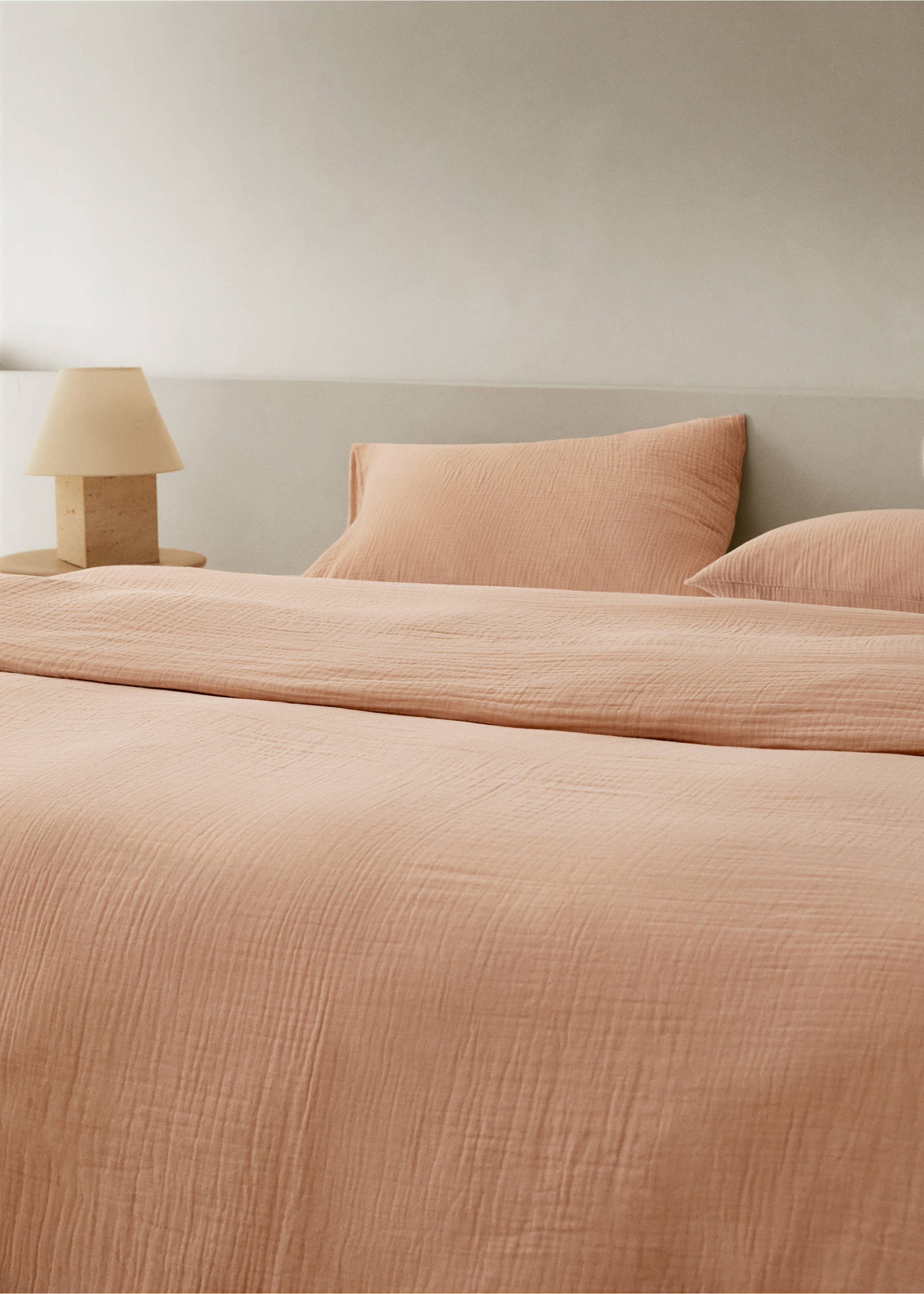 Cotton gauze duvet cover superking bed - Details of the article 7, Peach. Ref: 67054017-00.