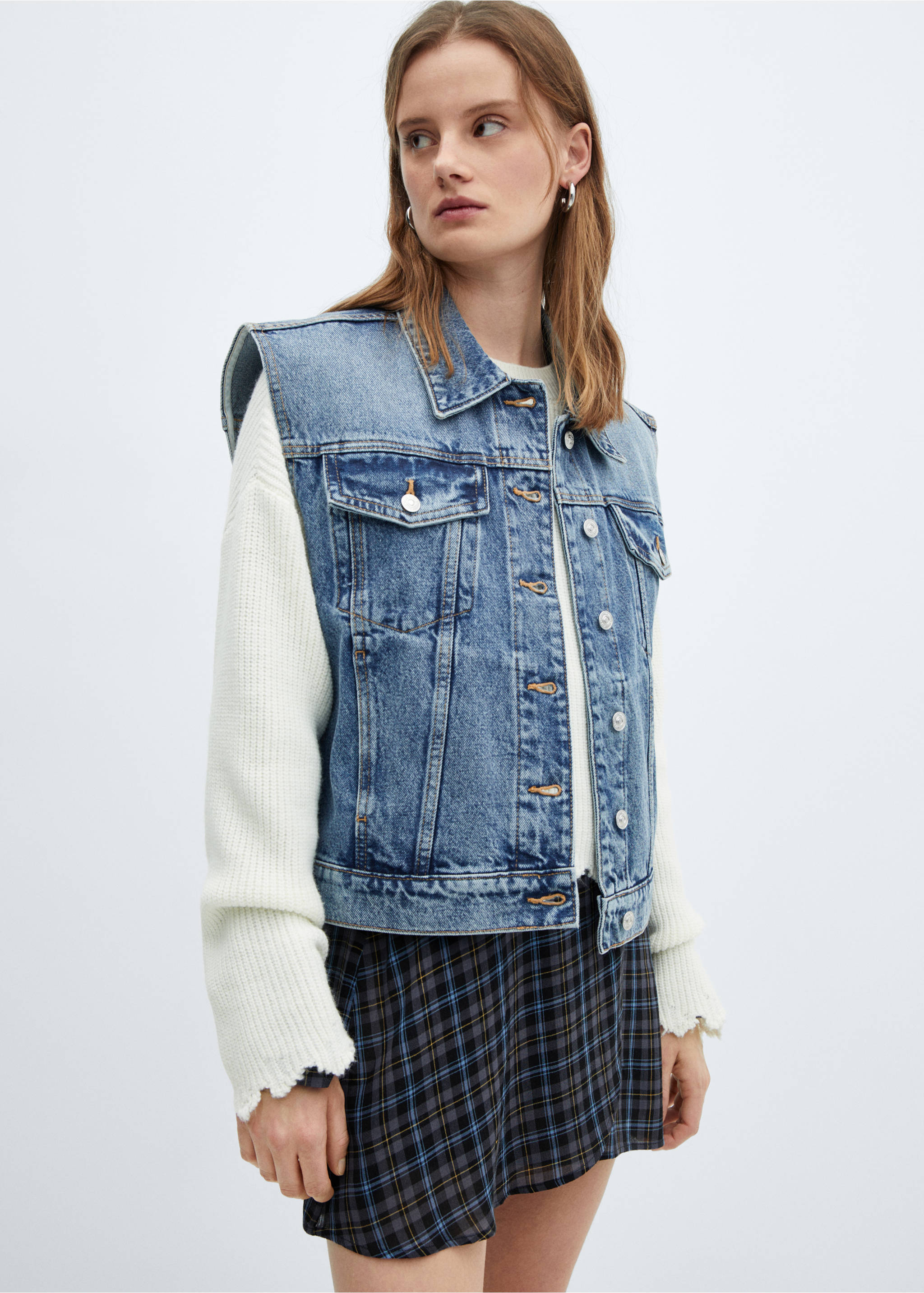 Oversized denim gilet - Medium plane, Medium Blue. Ref: 67054021-00.