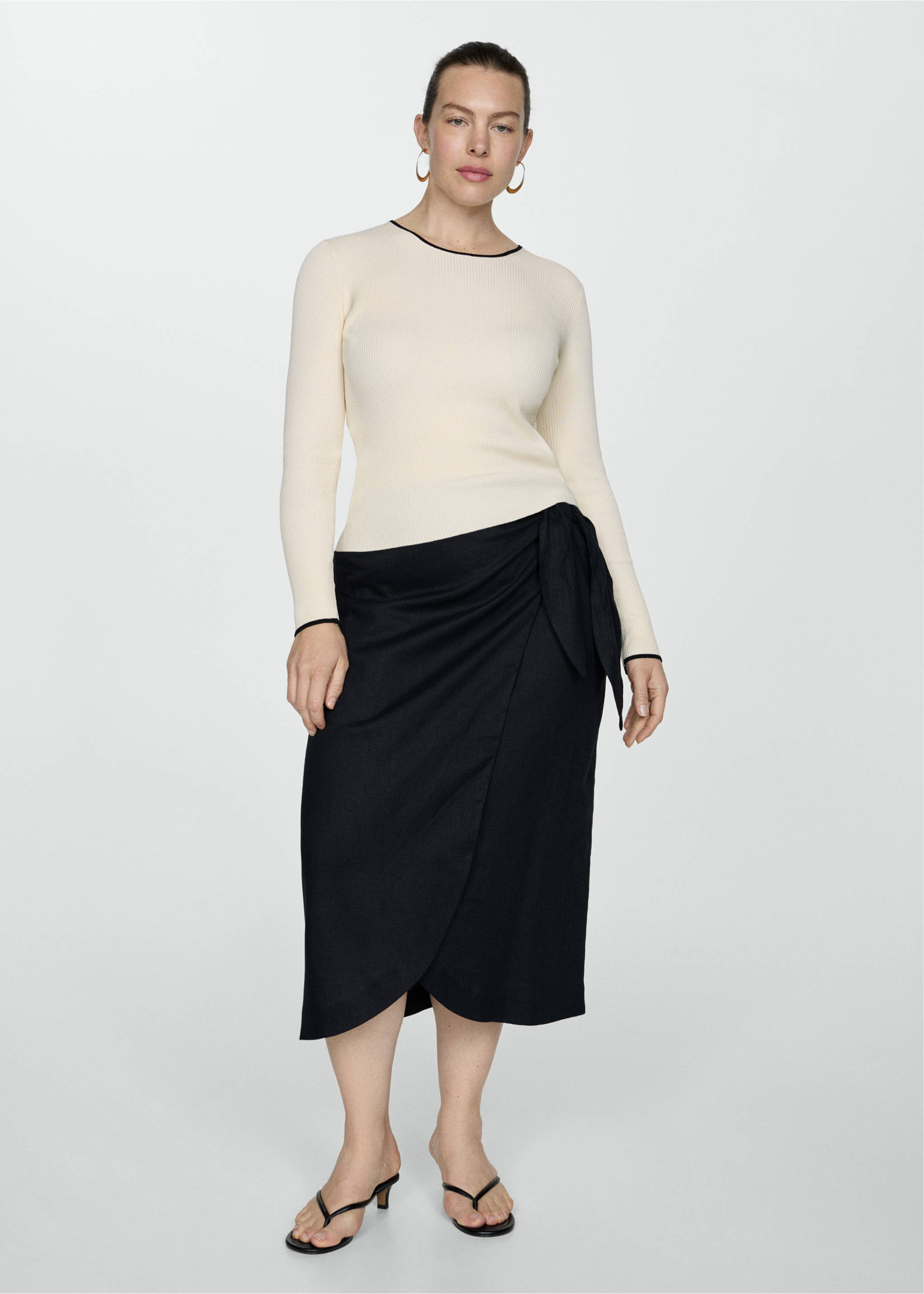 Contrast trim sweater - Details of the article 3, Ecru. Ref: 67054034-00.