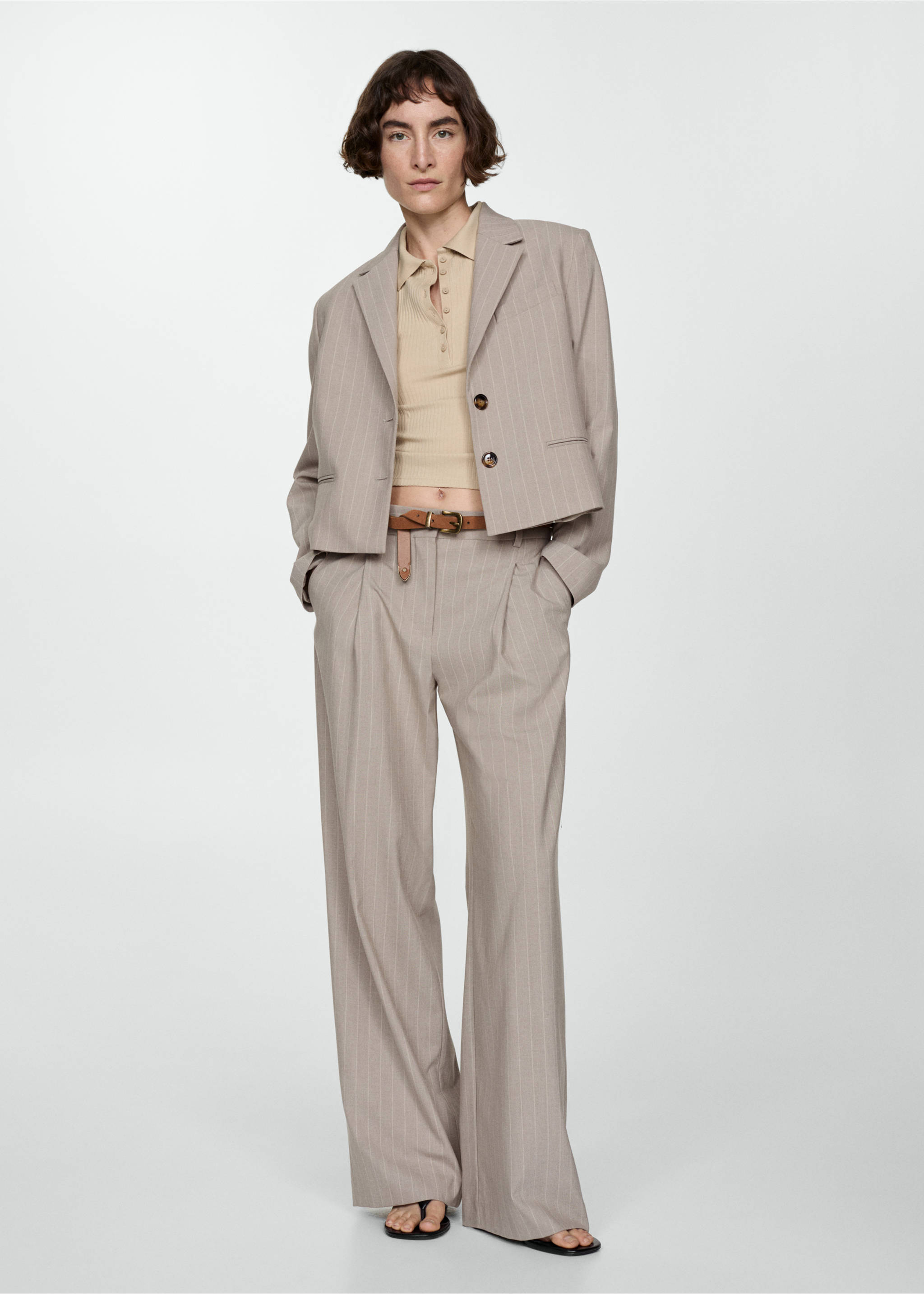 Cropped pinstripe blazer - General plane, Beige. Ref: 67054045-00.