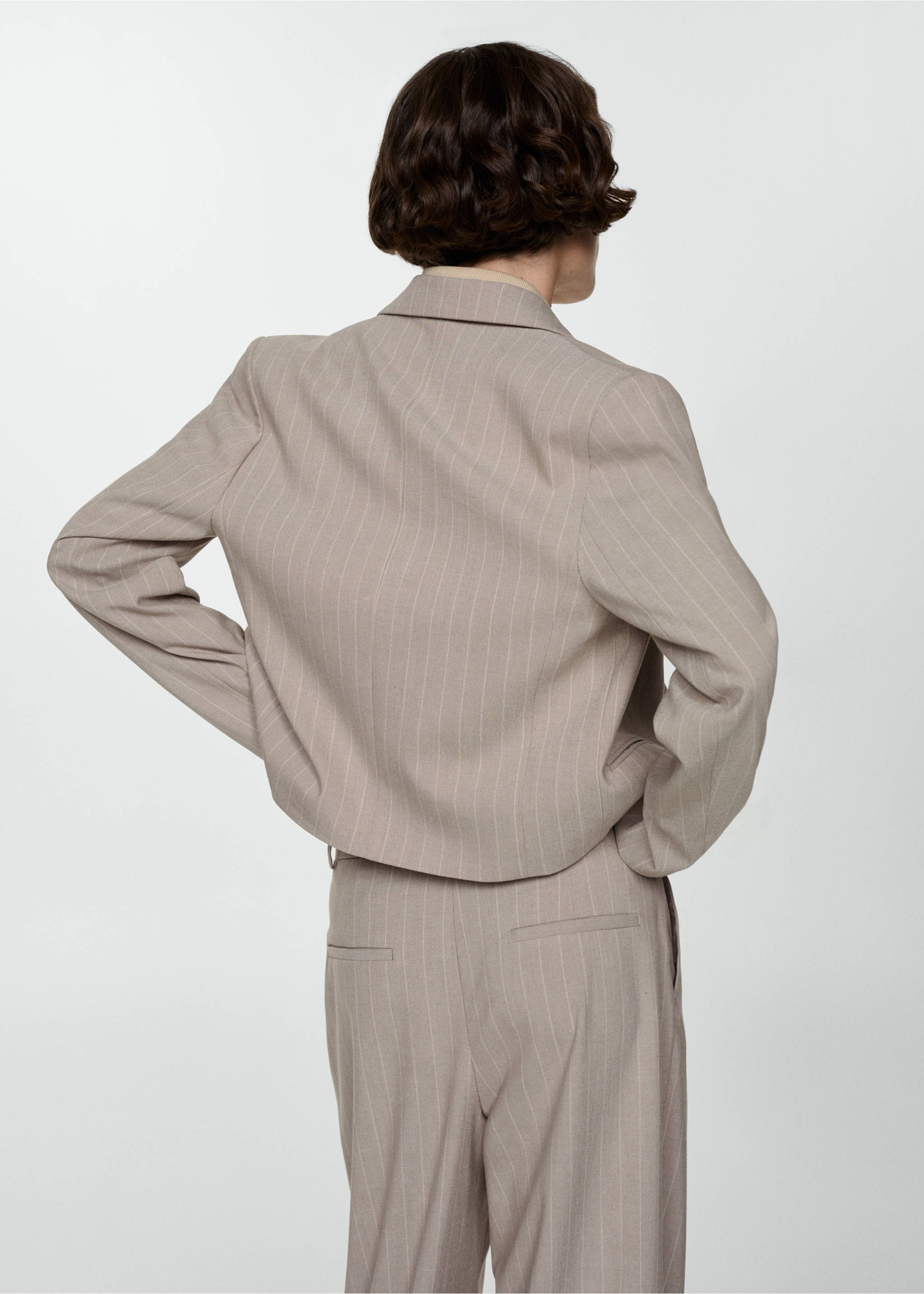 Cropped pinstripe blazer - Reverse of the article, Beige. Ref: 67054045-00.