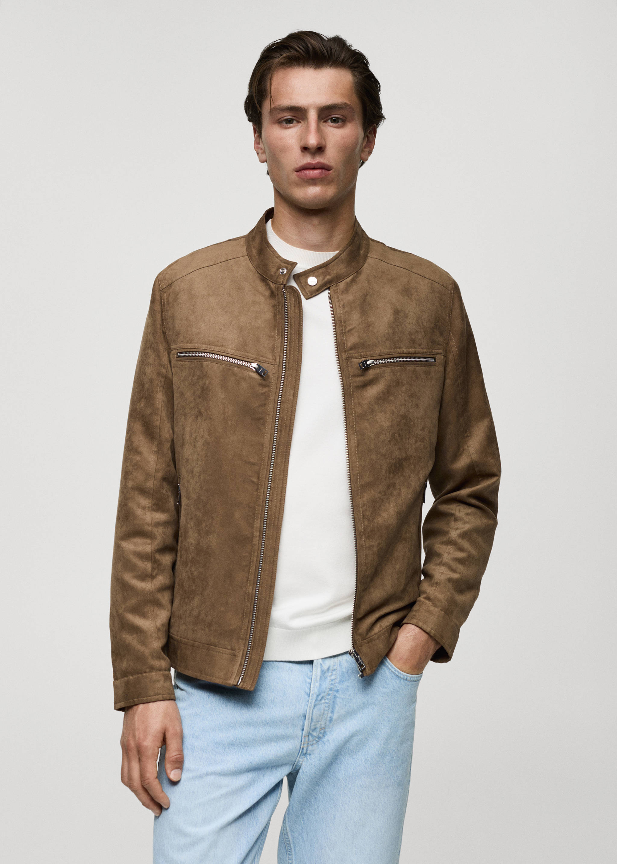 Suede-effect jacket with zip - Medium plane