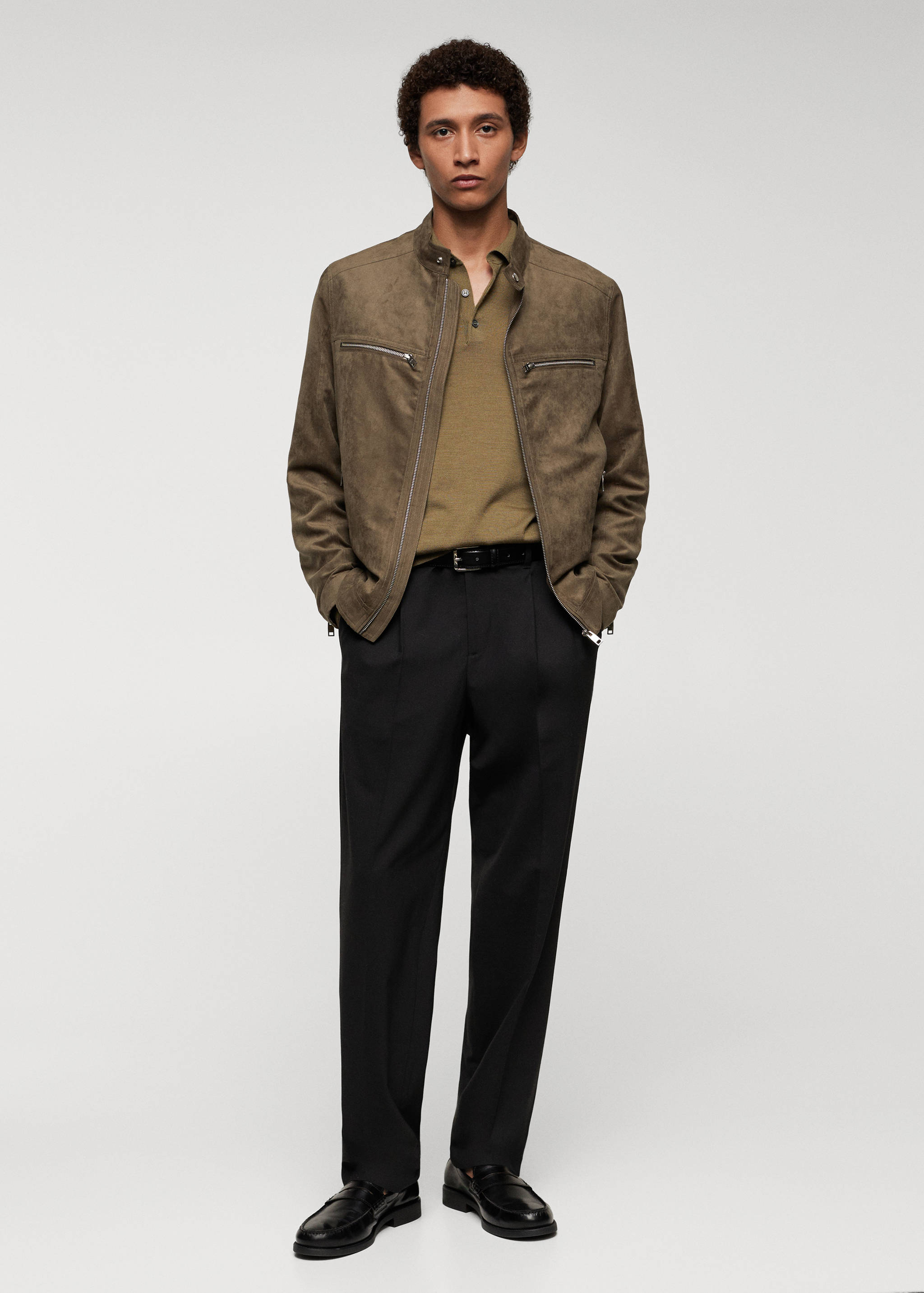 Suede-effect jacket with zip - General plane