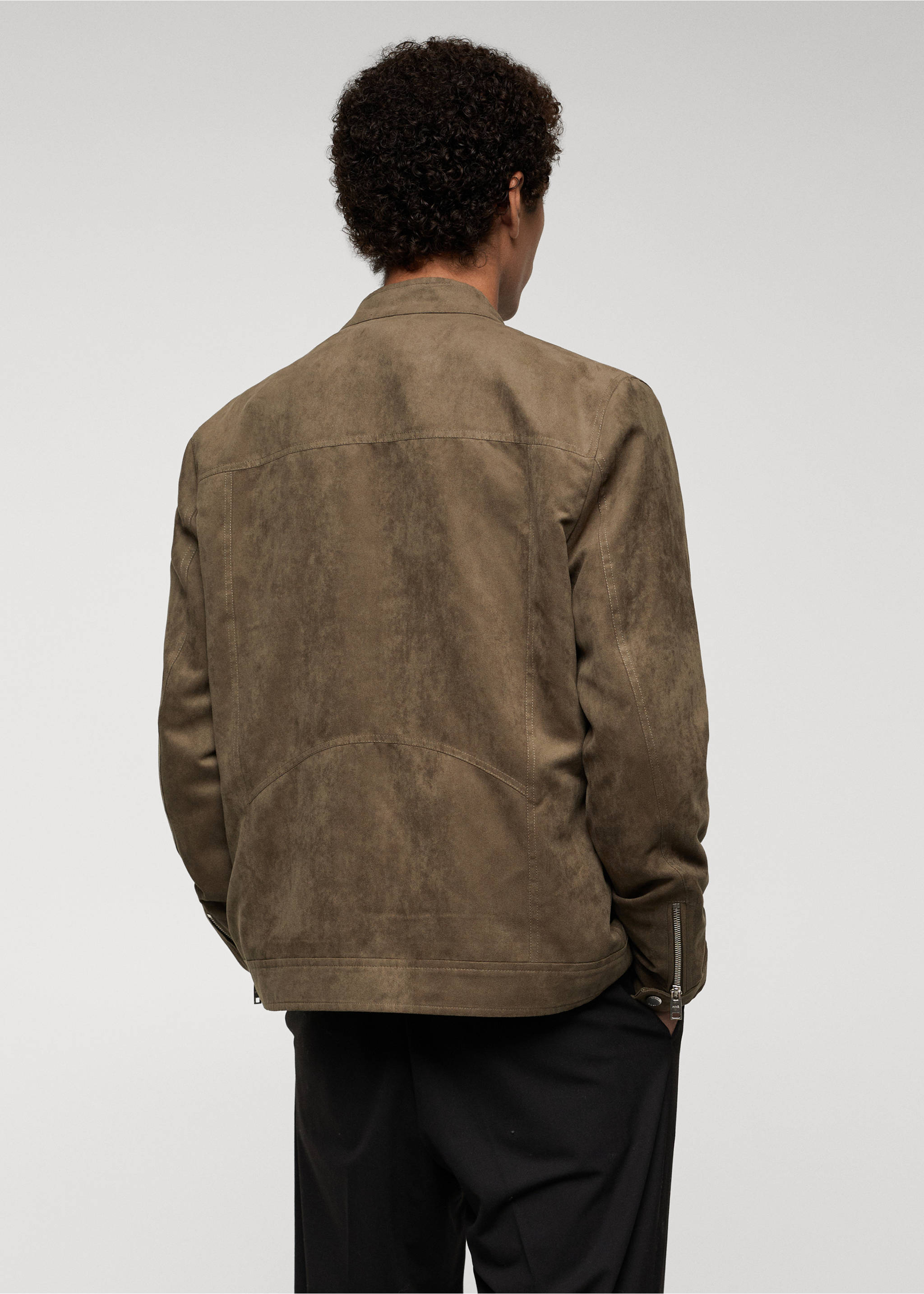 Suede-effect jacket with zip - Reverse of the article, Khaki. Ref: 67054438-00.