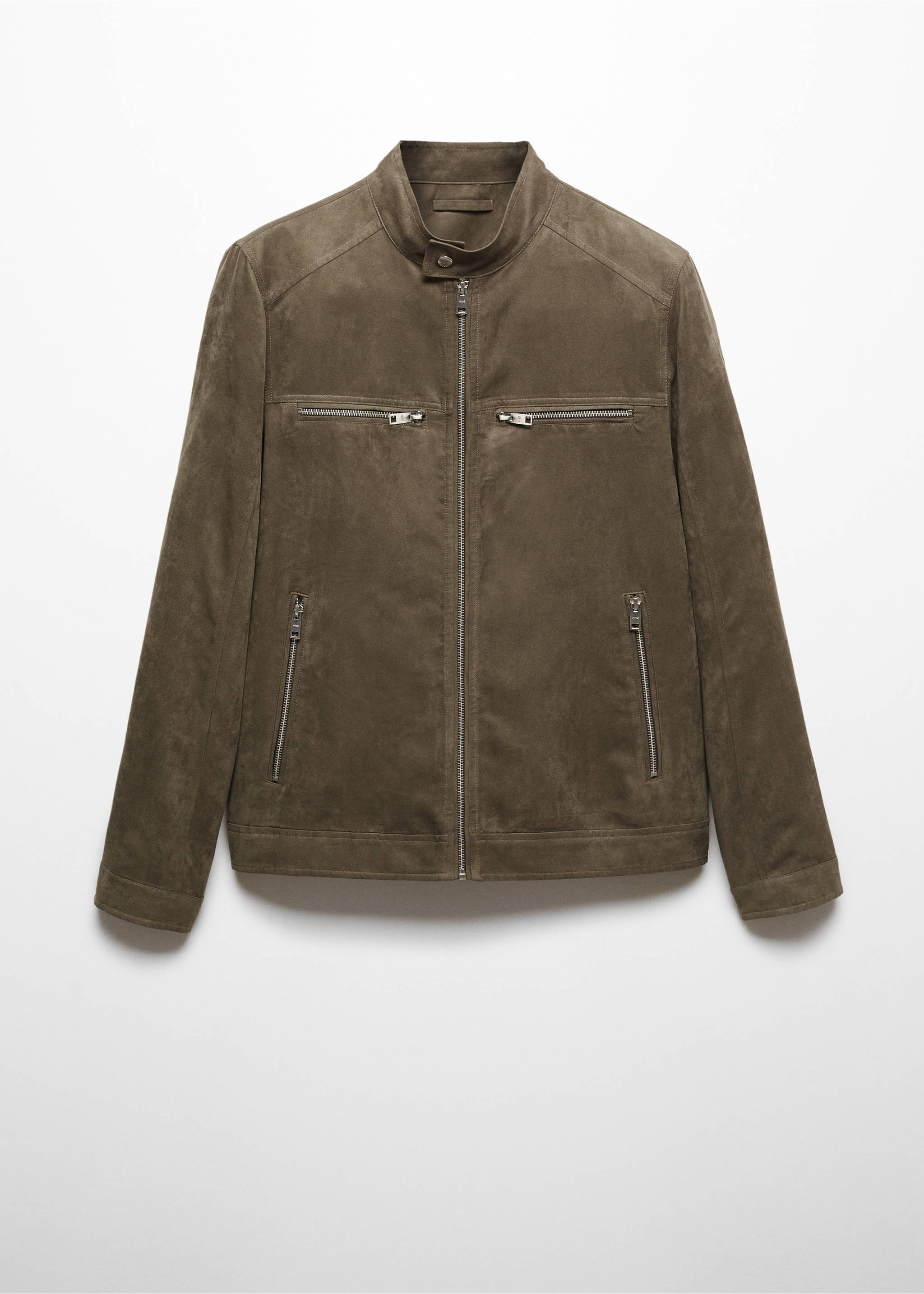 Suede-effect jacket with zip - Article without model, Khaki. Ref: 67054438-00.