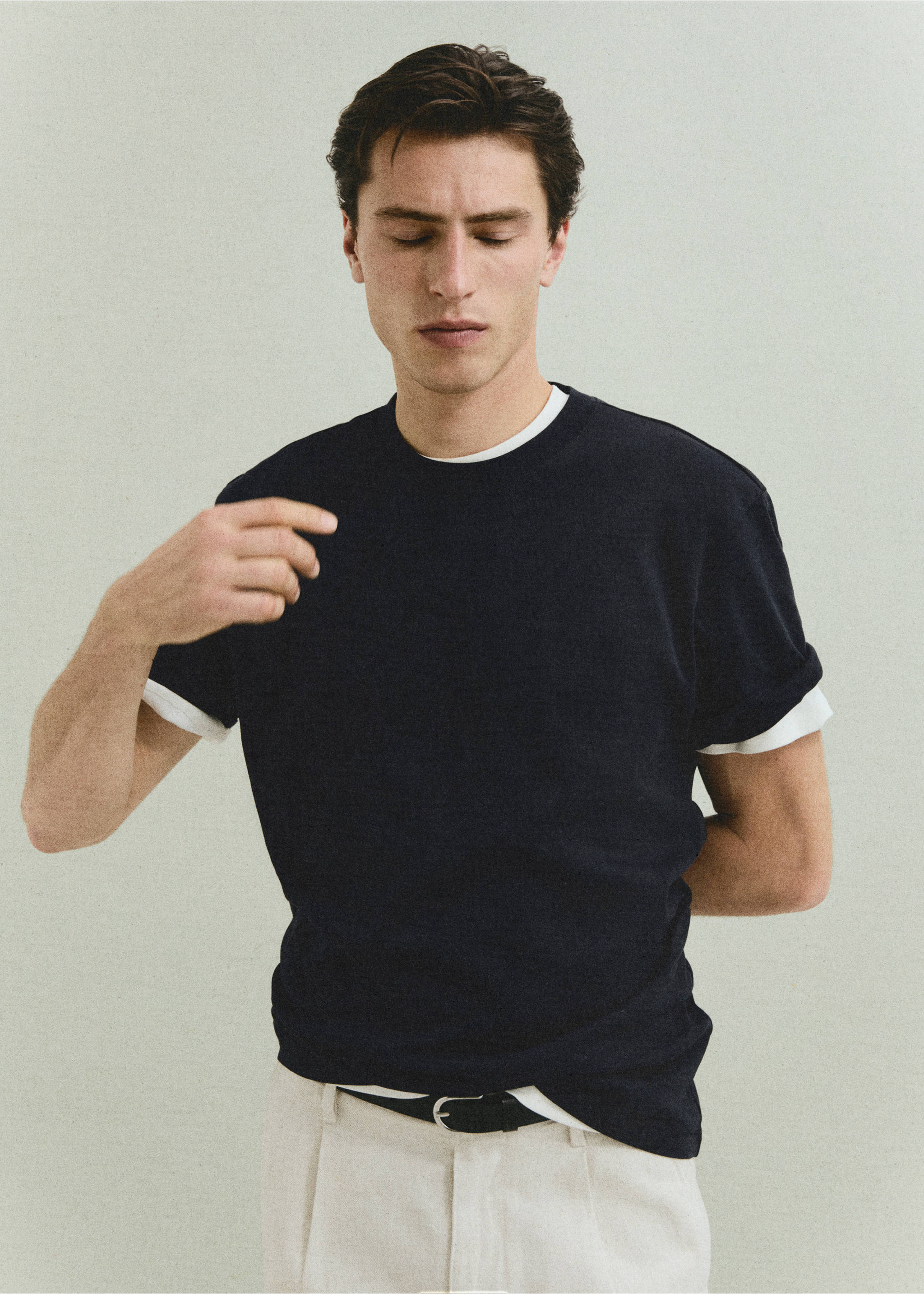 Breathable cotton t-shirt - Details of the article 3, Dark Navy. Ref: 67054454-00.