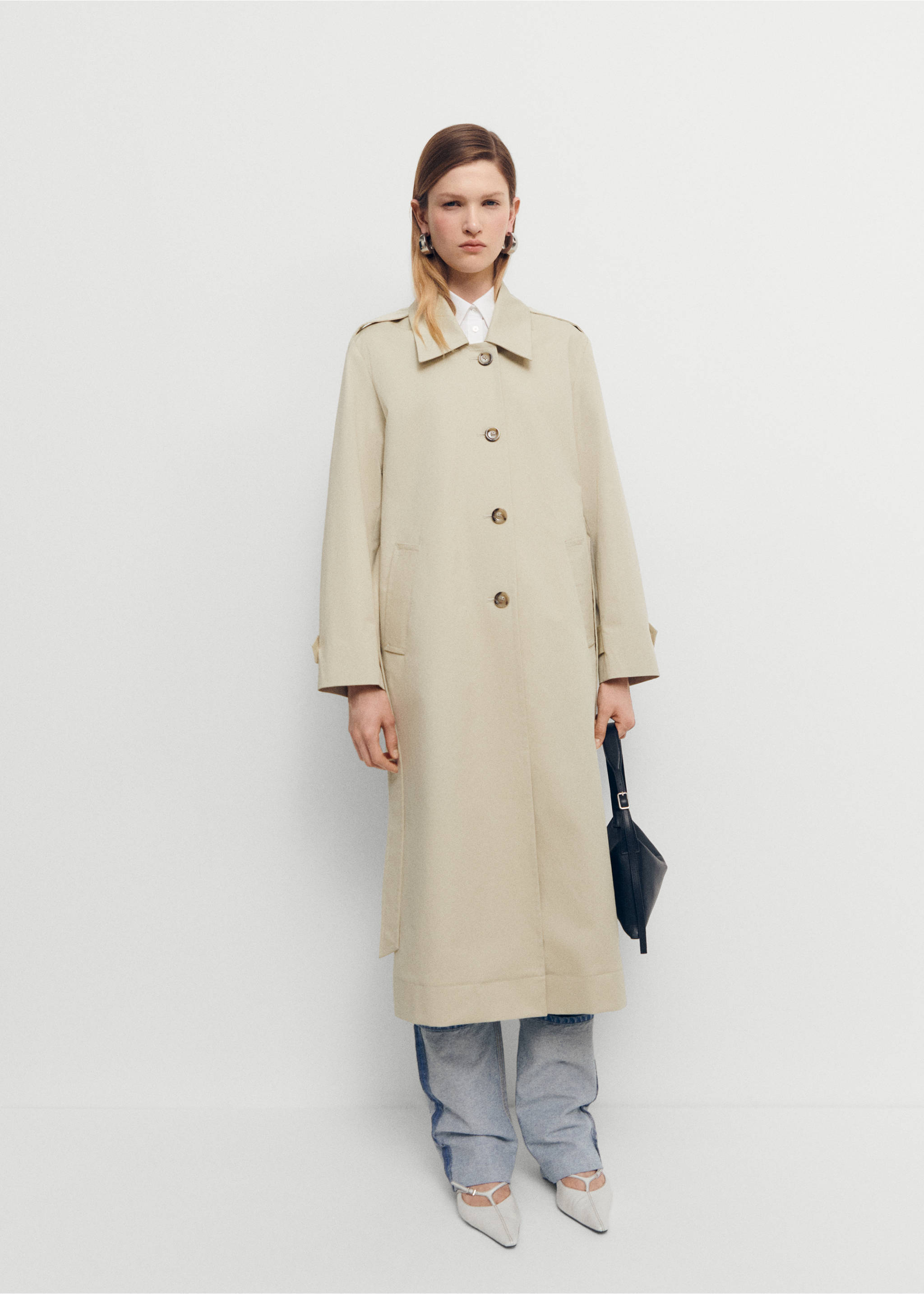 Cotton trench coat with shirt collar - General plane, Beige. Ref: 67054479-00.