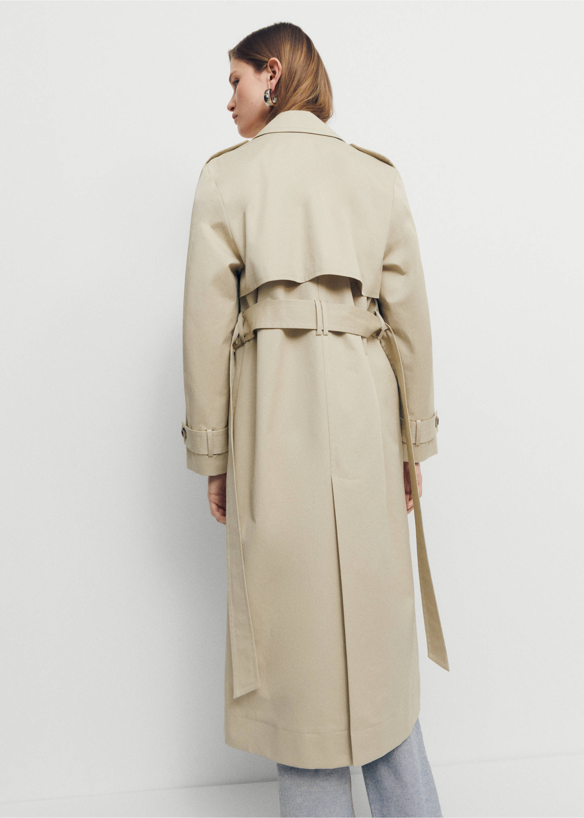 Cotton trench coat with shirt collar - Reverse of the article, Beige. Ref: 67054479-00.