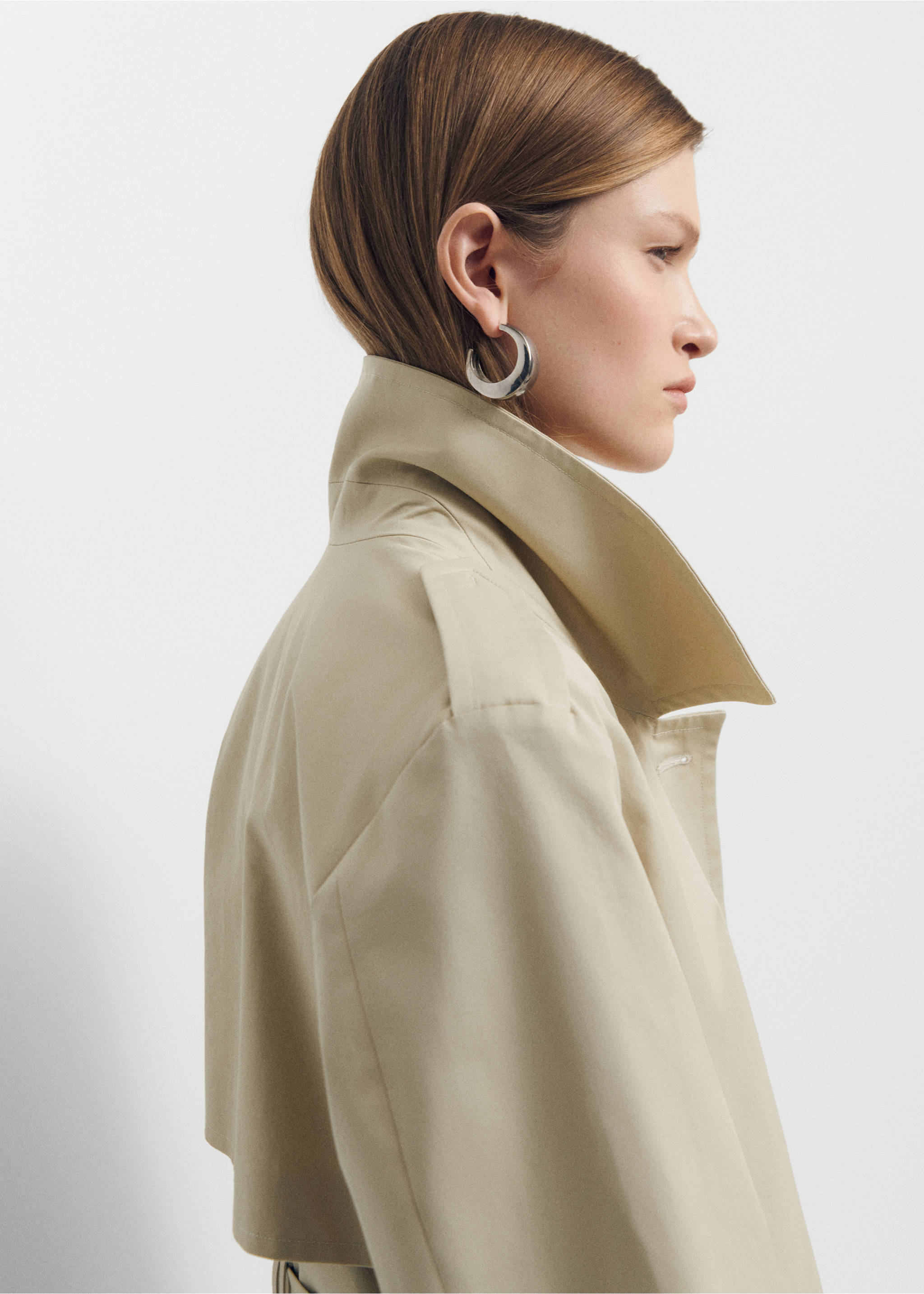 Cotton trench coat with shirt collar - Details of the article 1, Beige. Ref: 67054479-00.