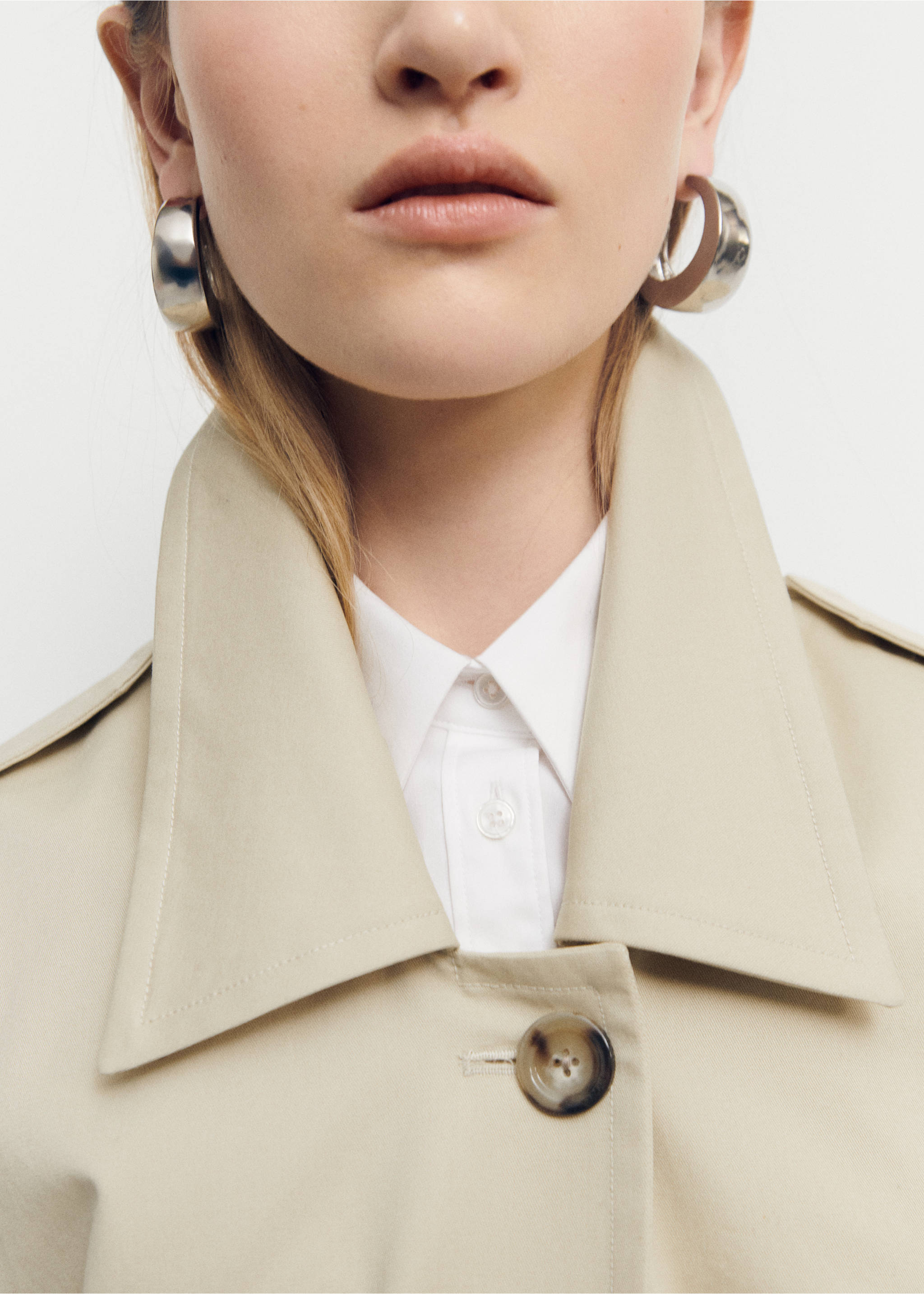 Cotton trench coat with shirt collar - Details of the article 6, Beige. Ref: 67054479-00.