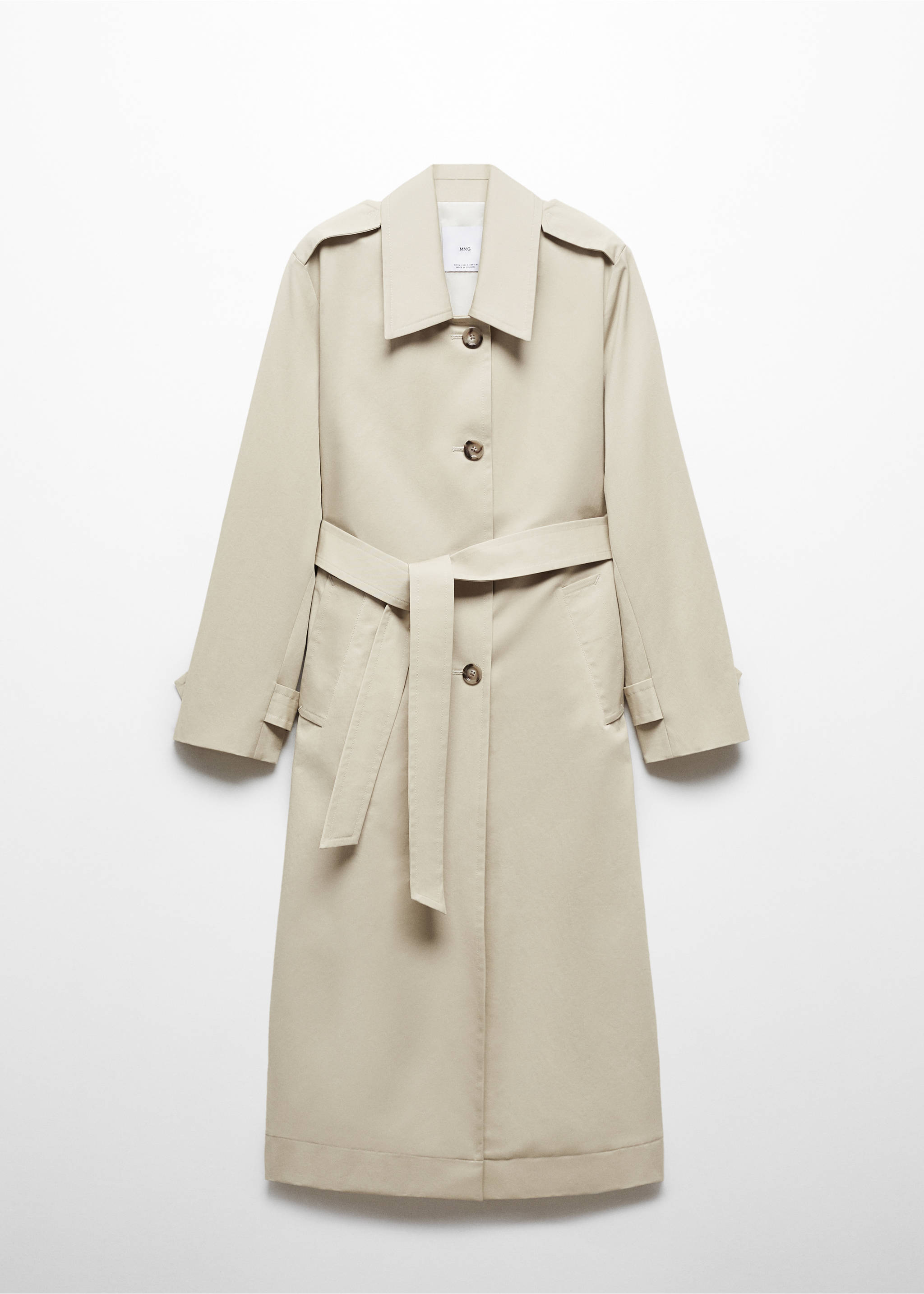 Cotton trench coat with shirt collar - Article without model, Beige. Ref: 67054479-00.