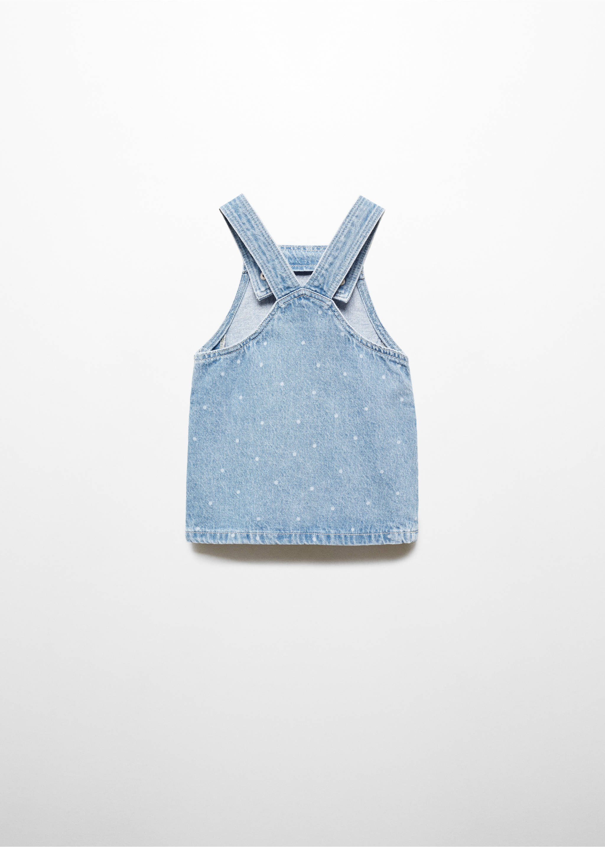 Sukienka na szelkach z denimu w grochy - Tylna strona artykułu, Jasnoniebieski. Ref: 67054787-00.