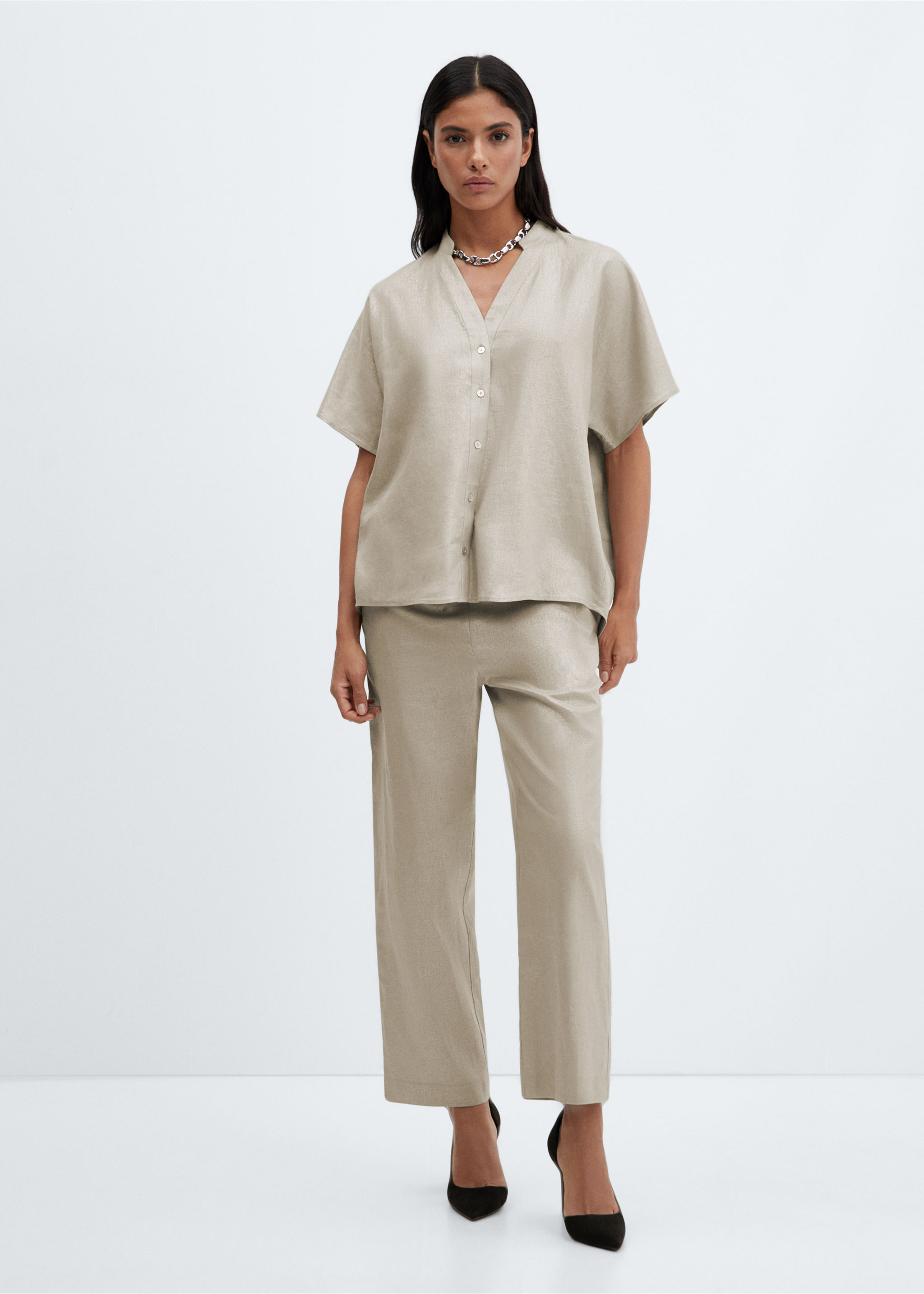 Short sleeve linen-blend shirt - General plane