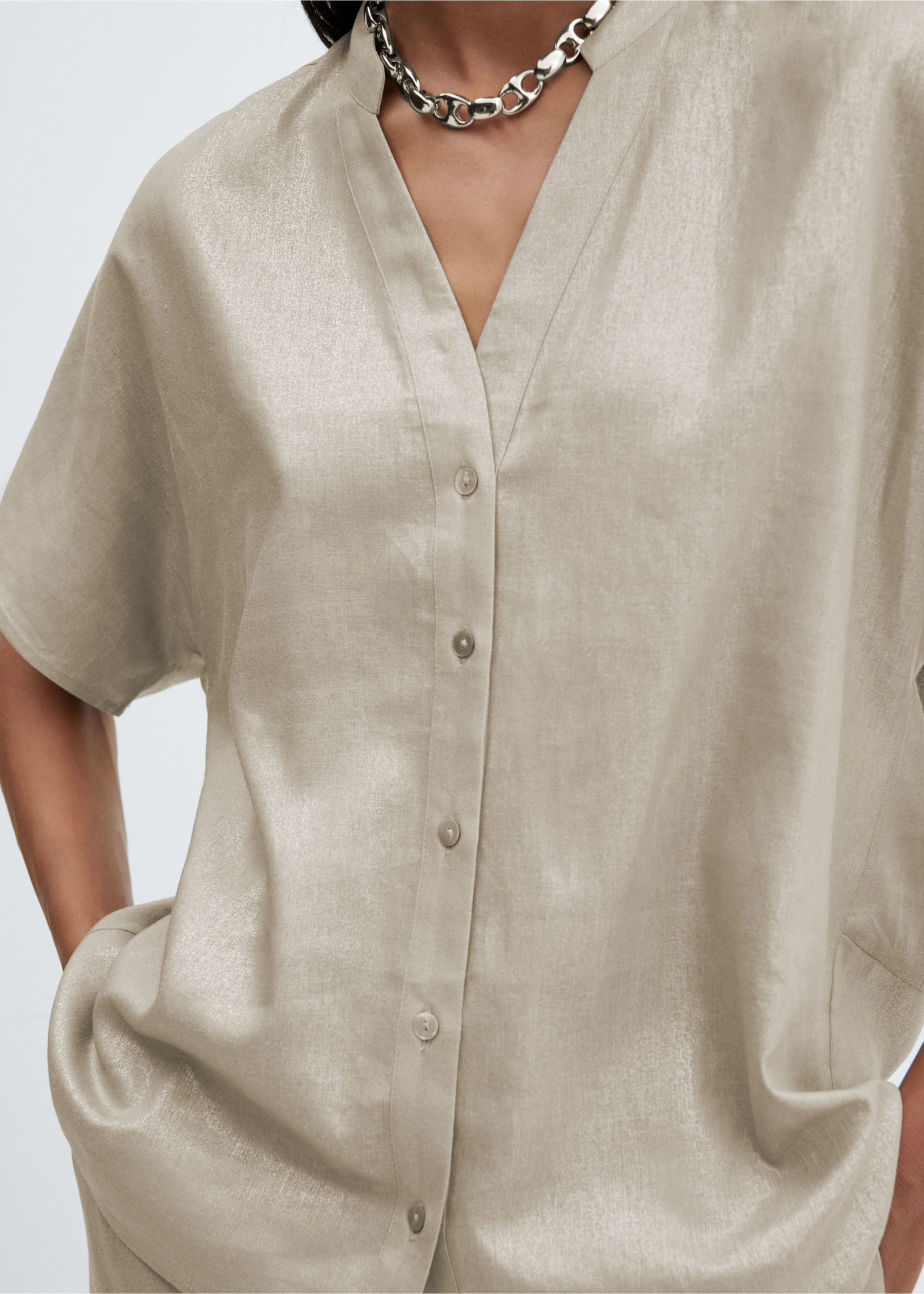 Short sleeve linen-blend shirt - Details of the article 6