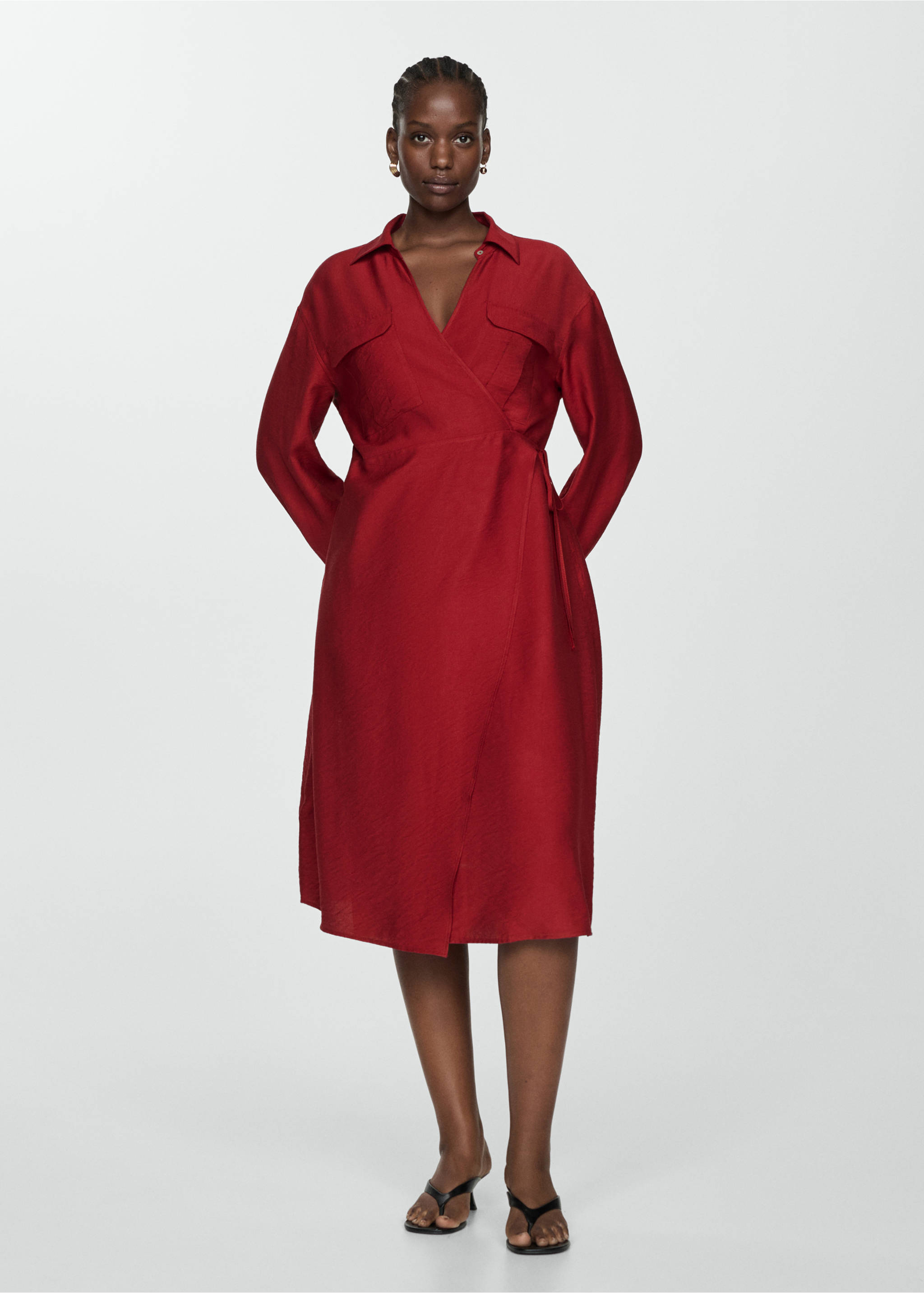 Vestido midi cruzado - Detalle del artículo 3, Rojo. Ref: 67055740-00.