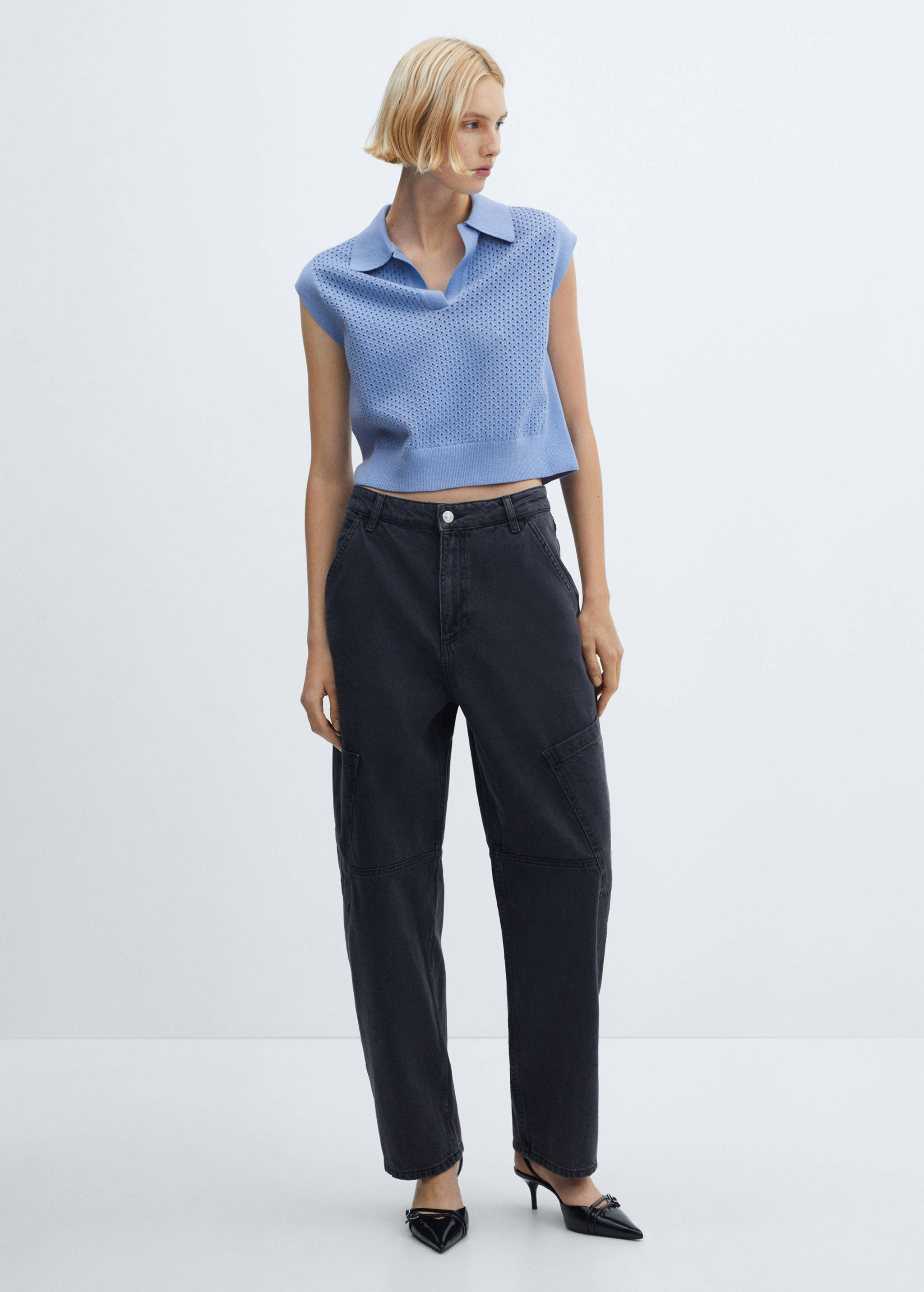 Polo-neck top with lace design - General plane