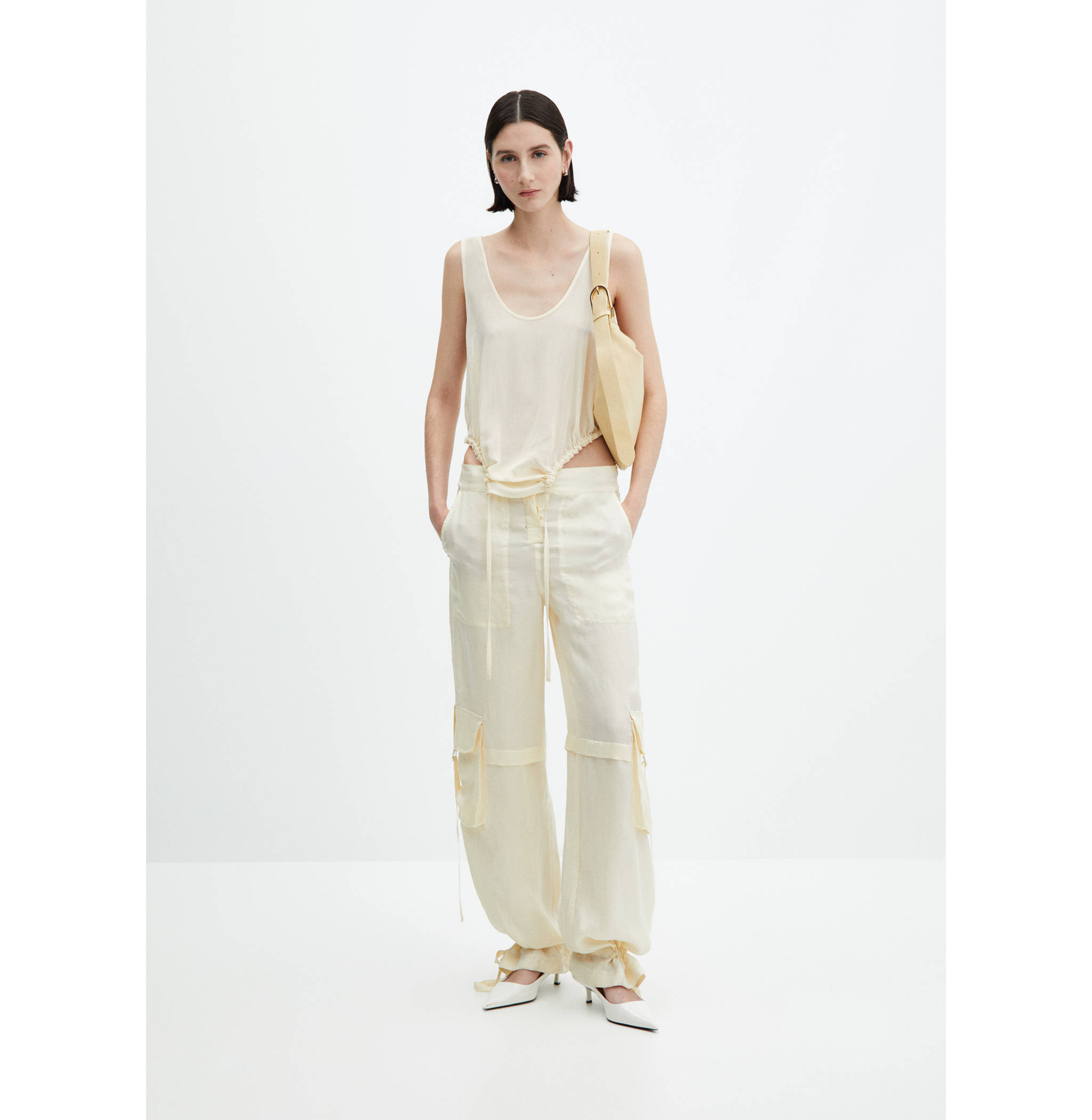 Semi-transparent top with side pleats - General plane