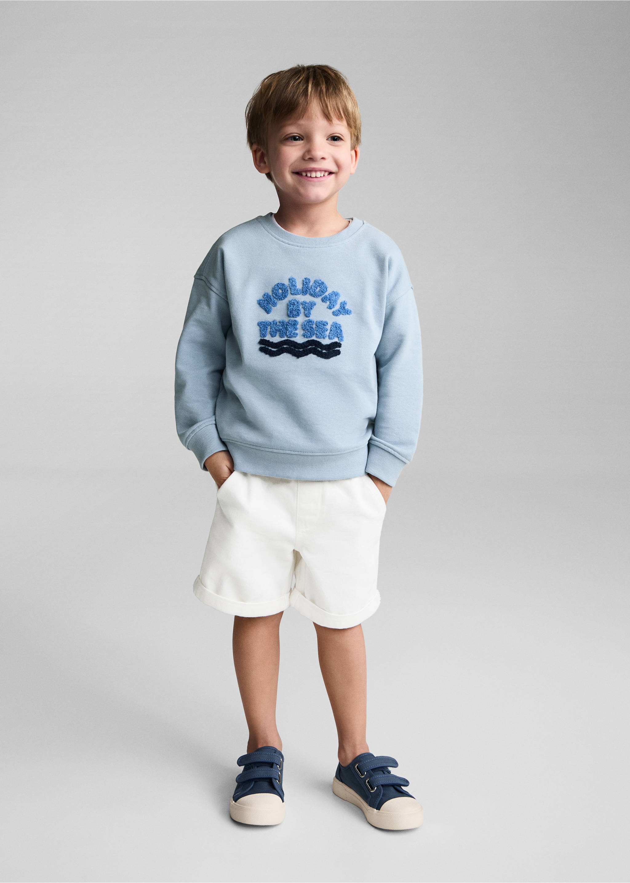 Textured message sweatshirt - General plane, Sky Blue. Ref: 67056005-00.