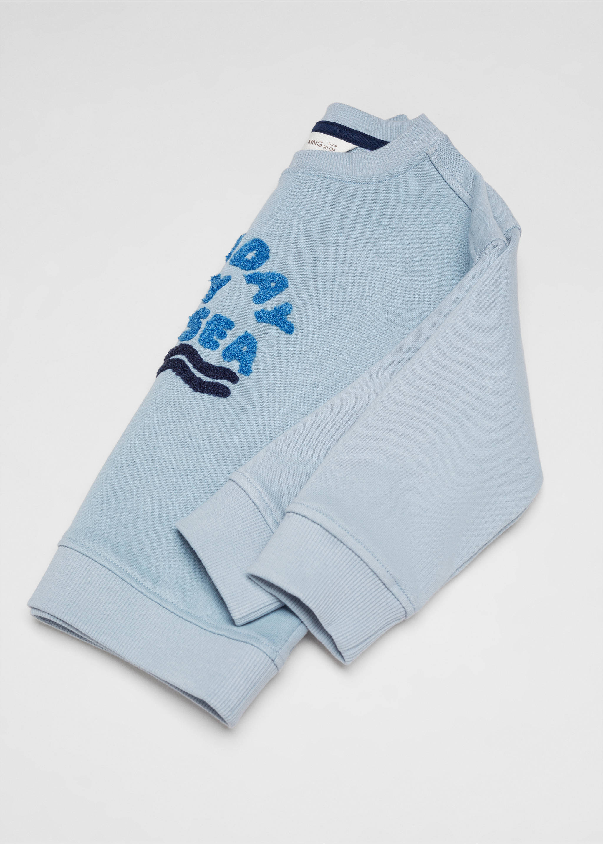 Textured message sweatshirt - Details of the article 8, Sky Blue. Ref: 67056005-00.