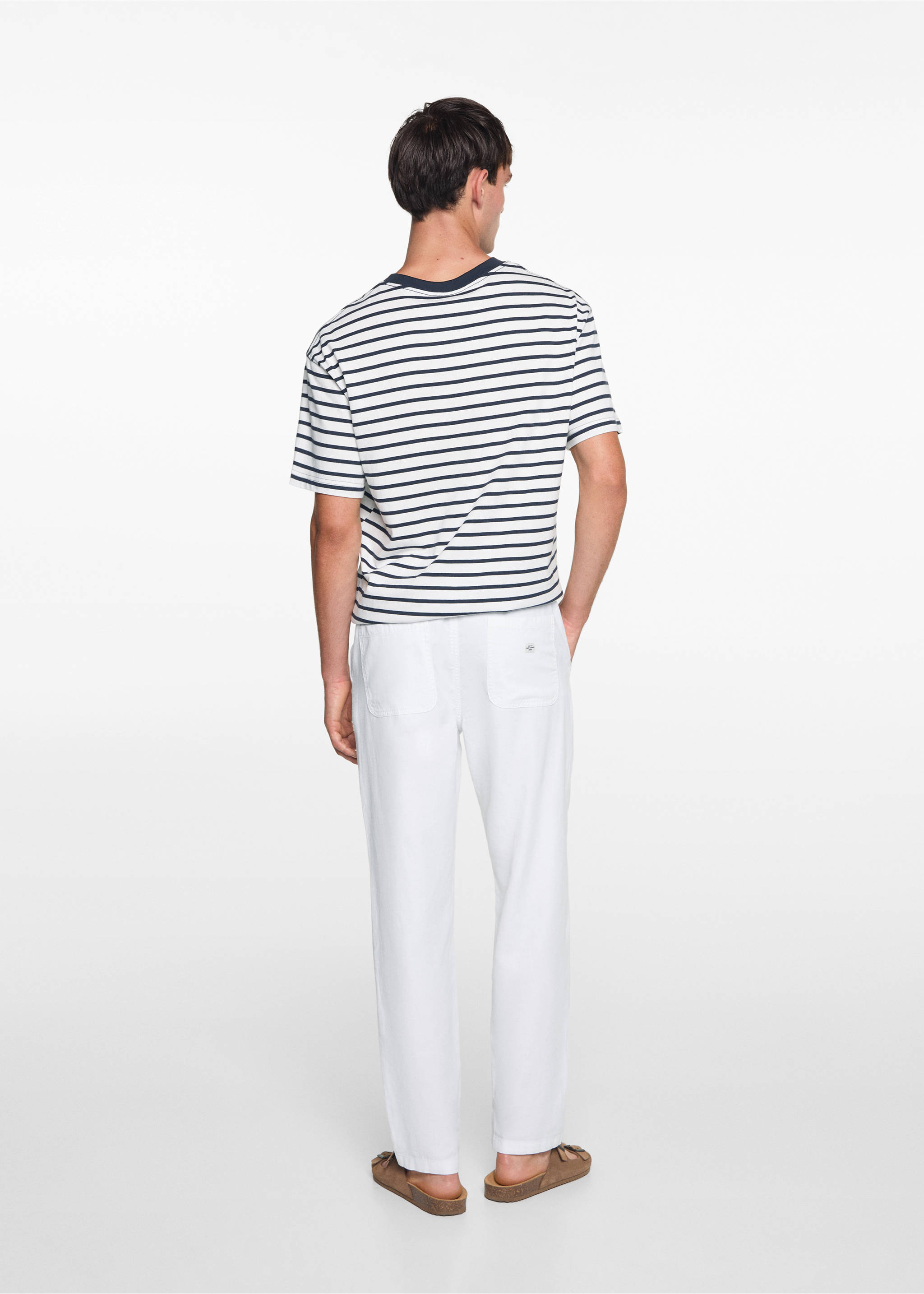 Pantalón lino cintura elástica - Reverso del artículo, Blanco. Ref: 67056015-00.